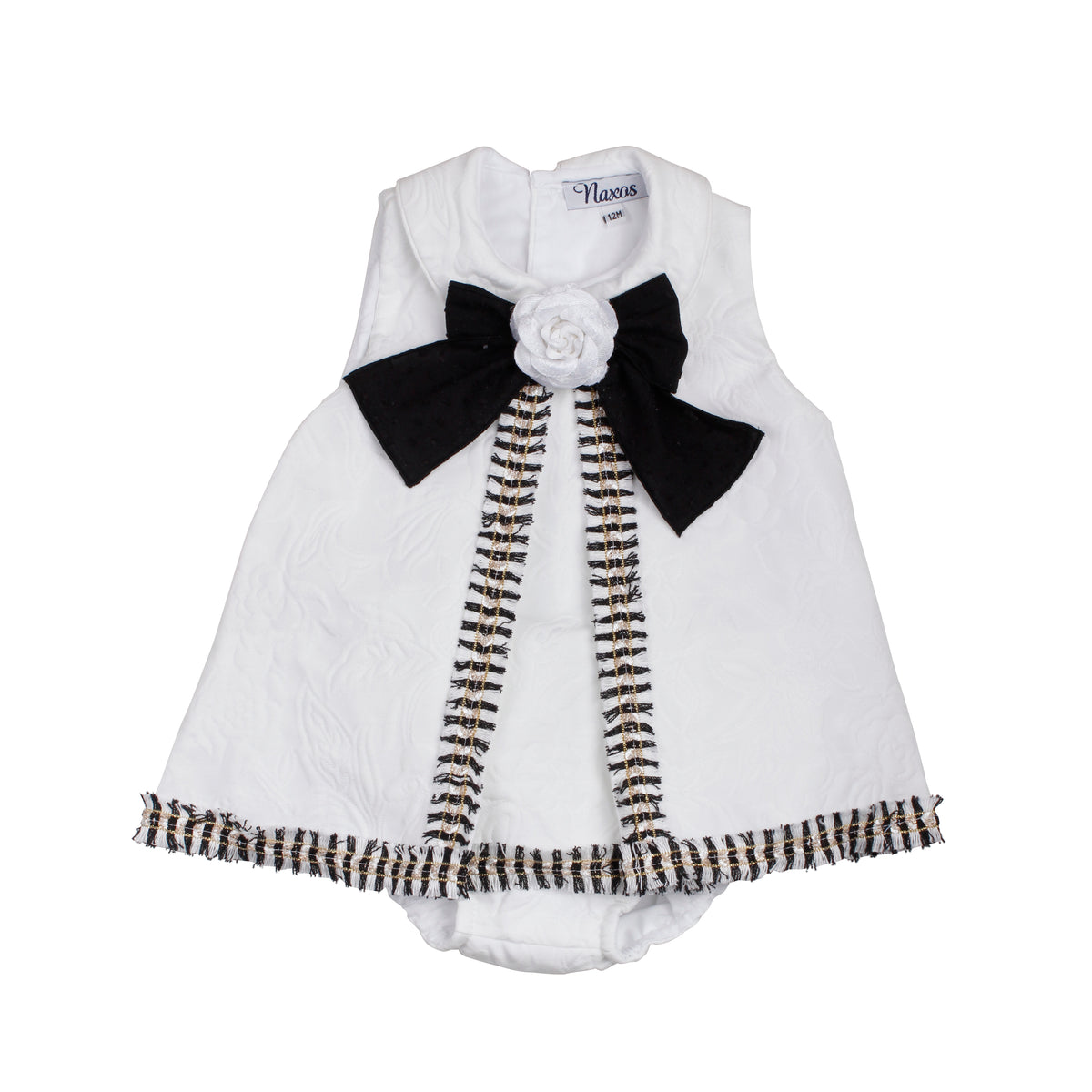 Naxos Camelia Girls Black & White Jacquard Dress & Knickers - 7714