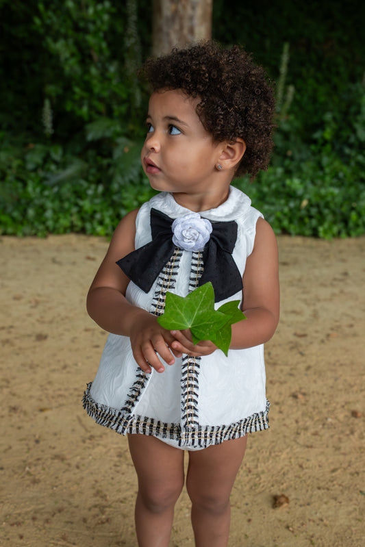 Naxos Camelia Girls Black & White Jacquard Dress & Knickers - 7714