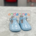 ANDANINES Blue Boys Patent Leather T-Bar Pram Shoes - 241030