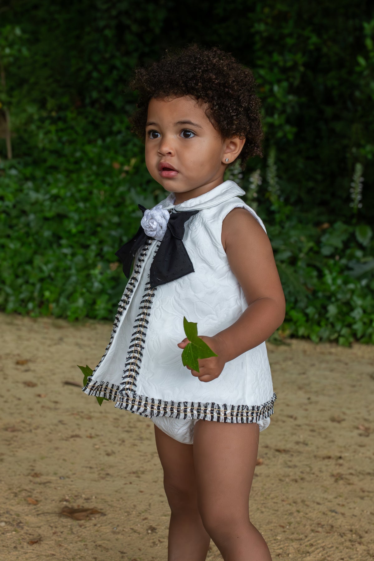 Naxos Camelia Girls Black & White Jacquard Dress & Knickers - 7714