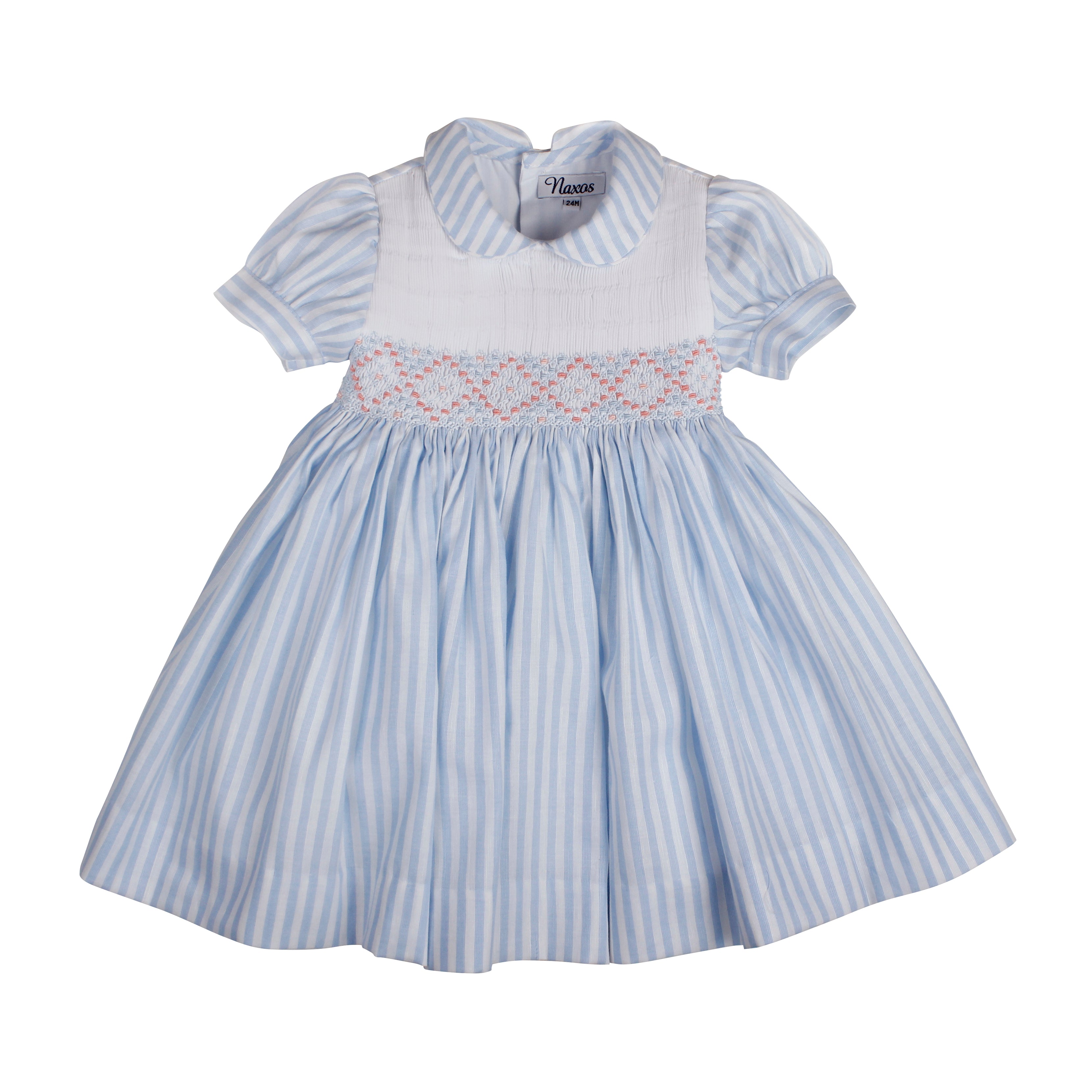 NAXOS Carmen Girls Blue & White Stripe Hand Smocked Dress - 7726