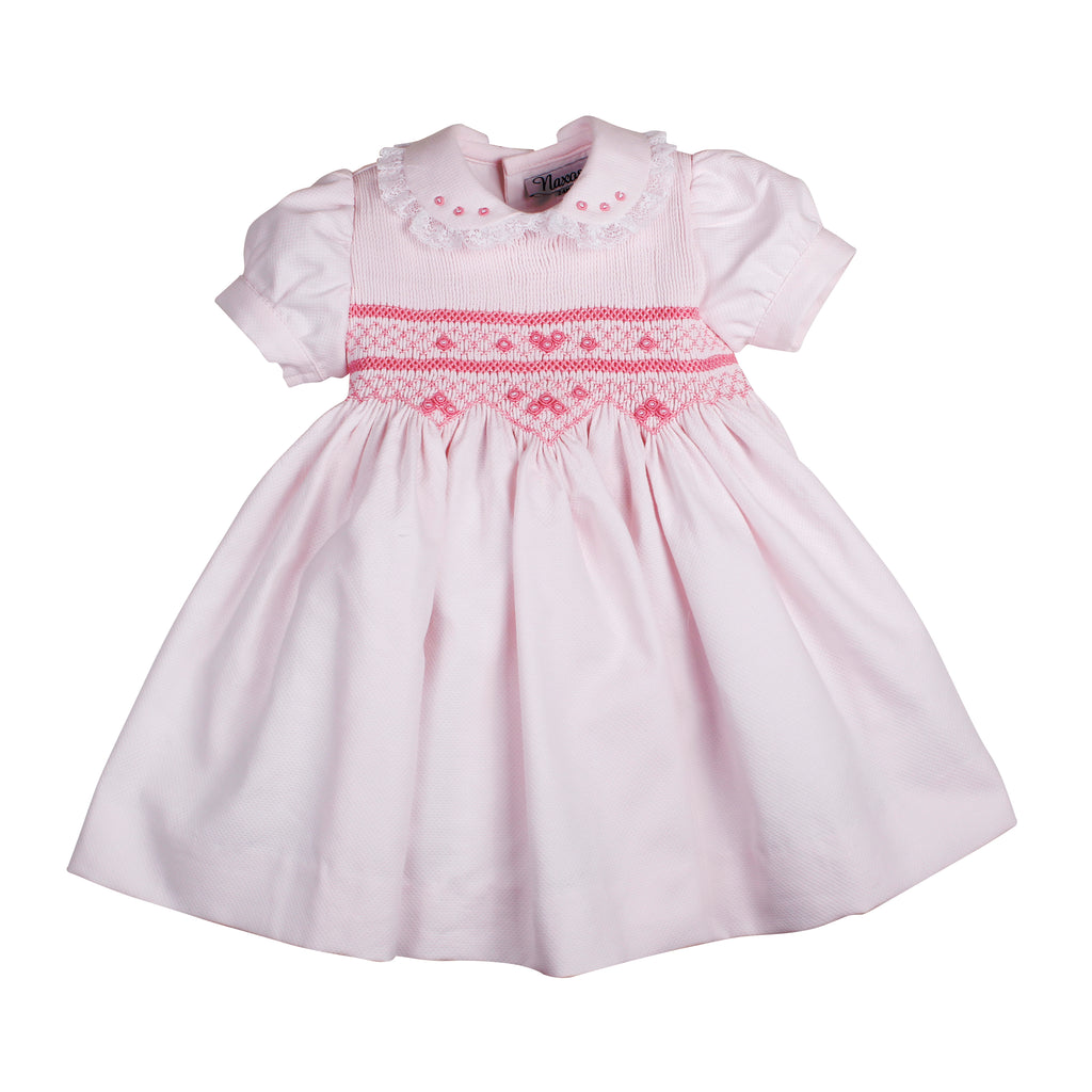 NAXOS Florinda Girl Pink Pique Cotton Hand Smocked Dress - 7727