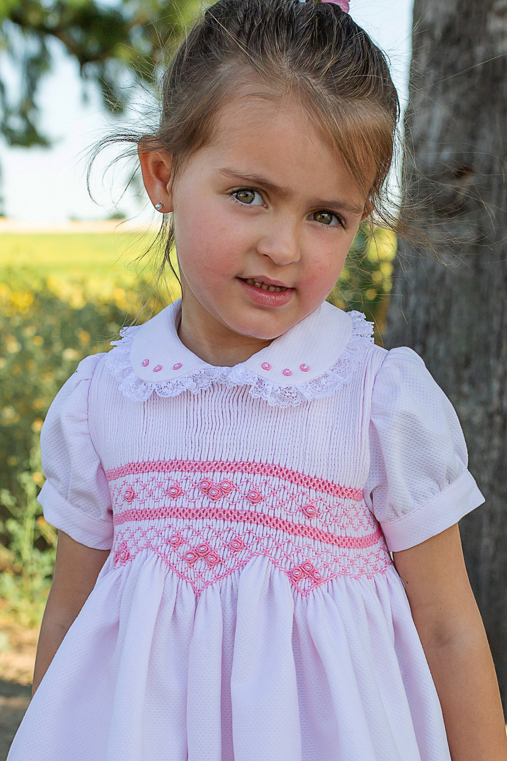 NAXOS Florinda Girl Pink Pique Cotton Hand Smocked Dress - 7727