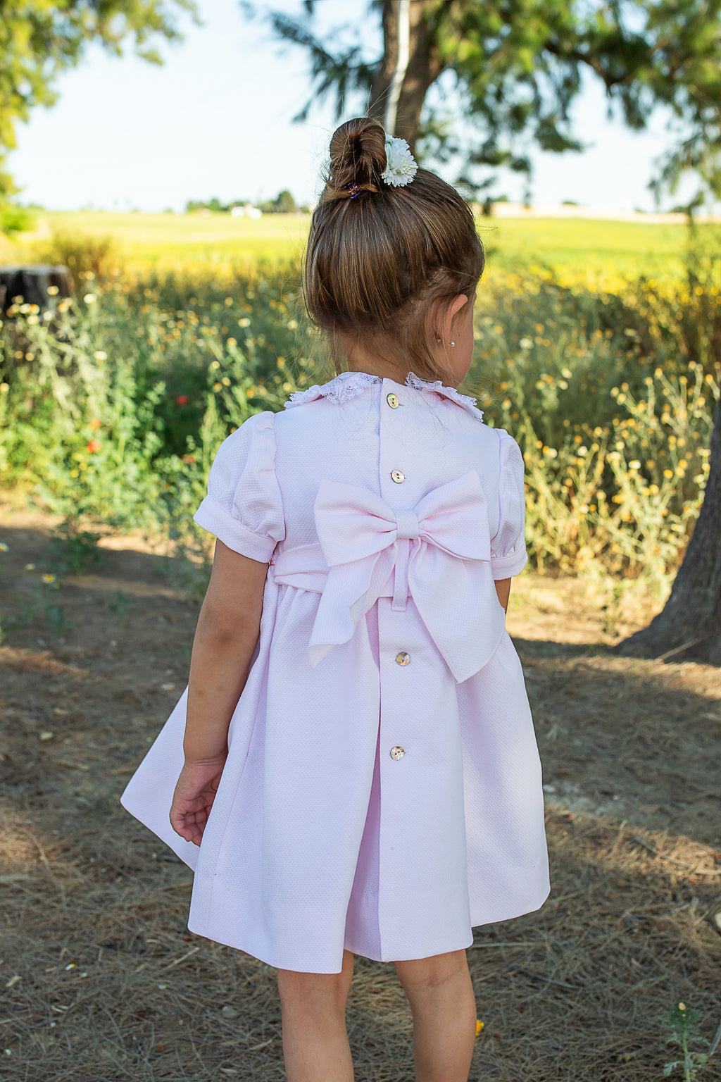 NAXOS Florinda Girl Pink Pique Cotton Hand Smocked Dress - 7727