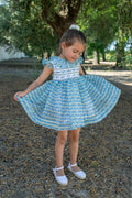 NAXOS Marisol Girls Blue & Yellow Hand Smocked Voile Dress - 7729