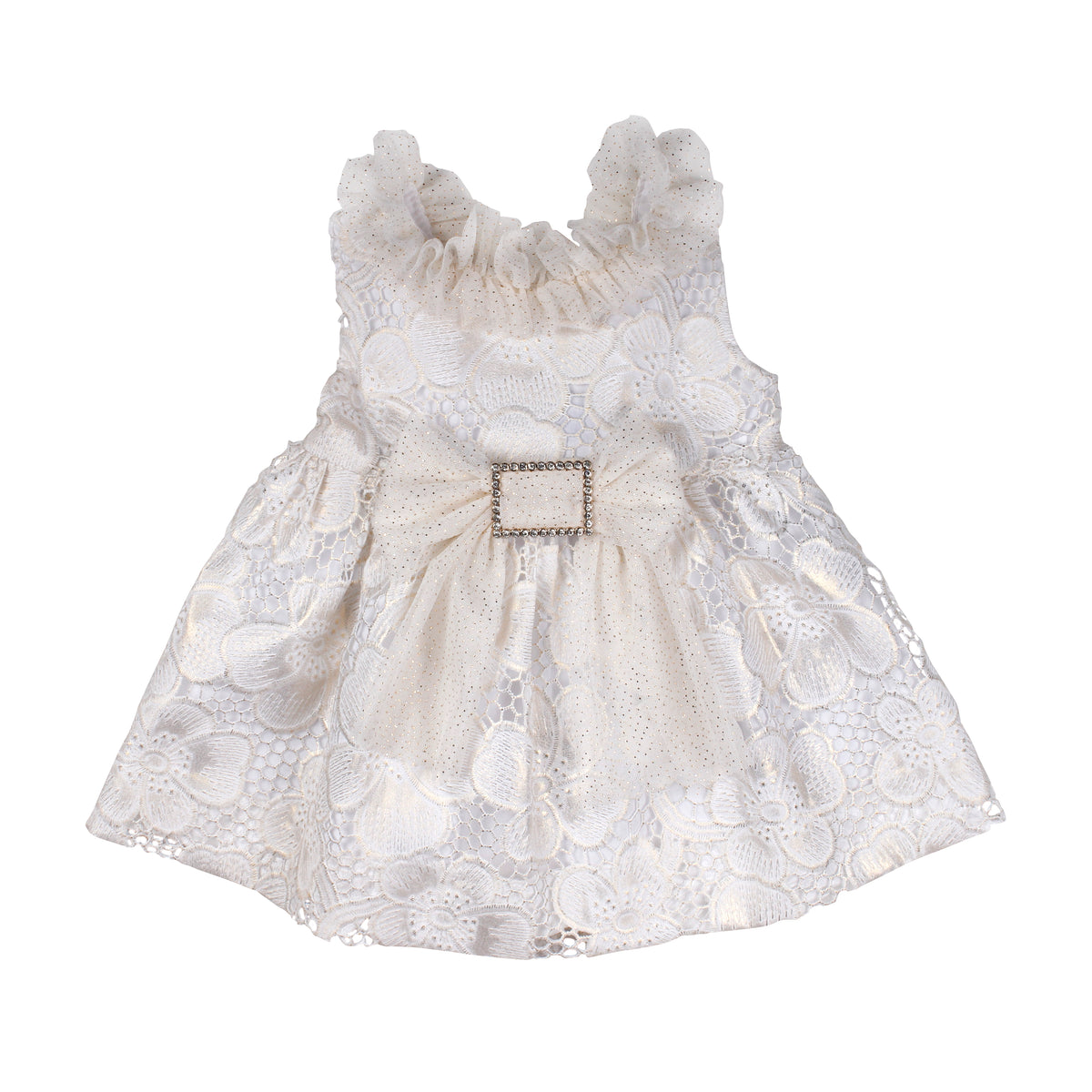Naxos Jazmin Girls Gold & White Lace Dress - 7731