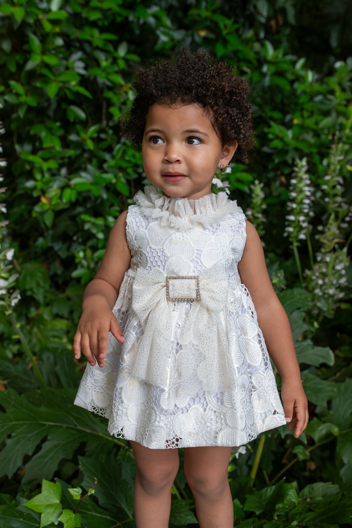 NAXOS Jazmin Girls Gold & White Lace Dress - 7731