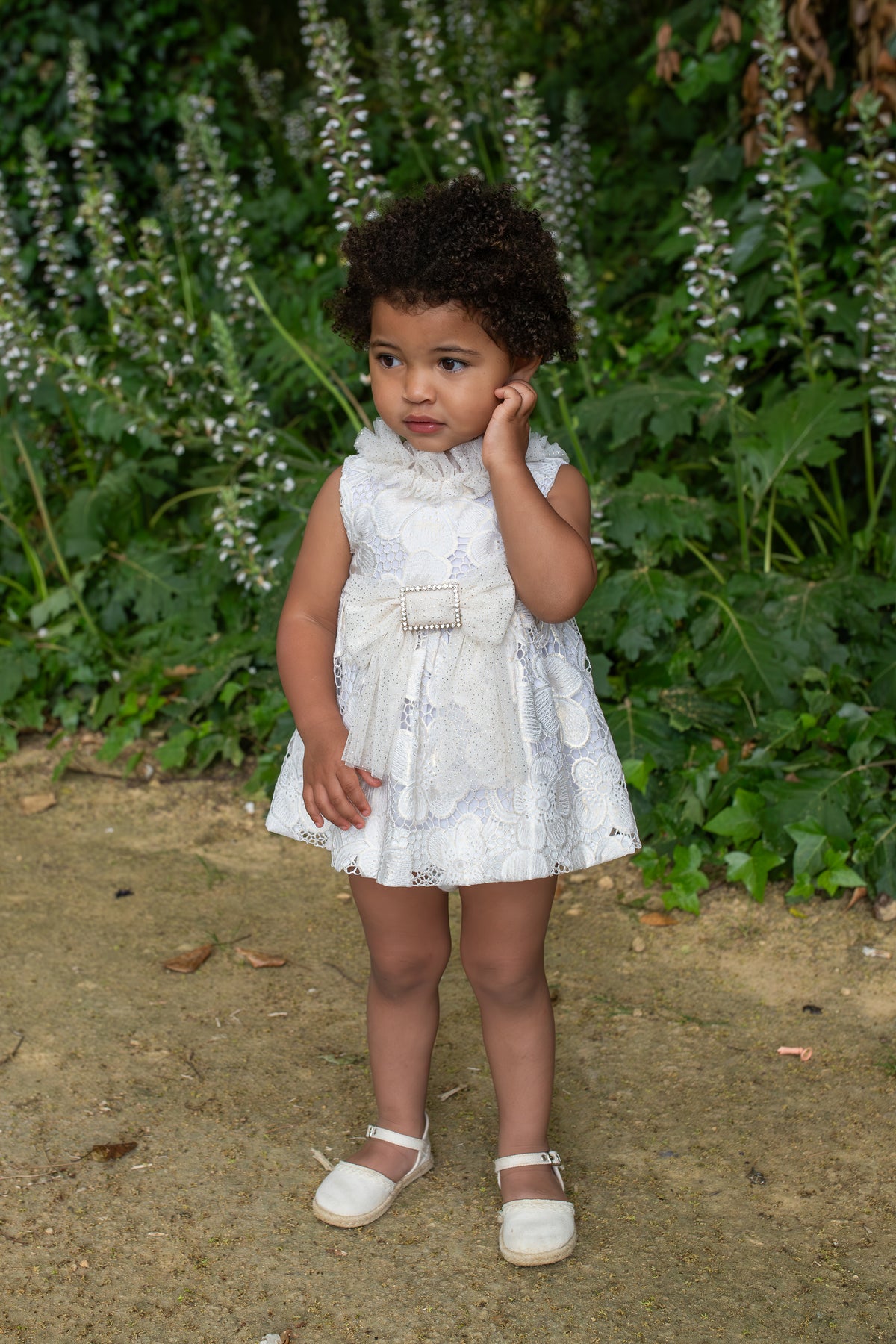 Naxos Jazmin Girls Gold & White Lace Dress - 7731