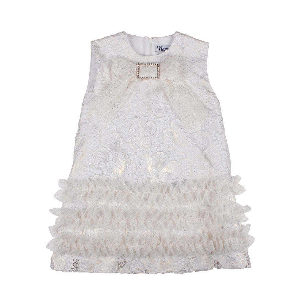 NAXOS Jazmin Girls Gold & White Lace A-Line Dress - 7735