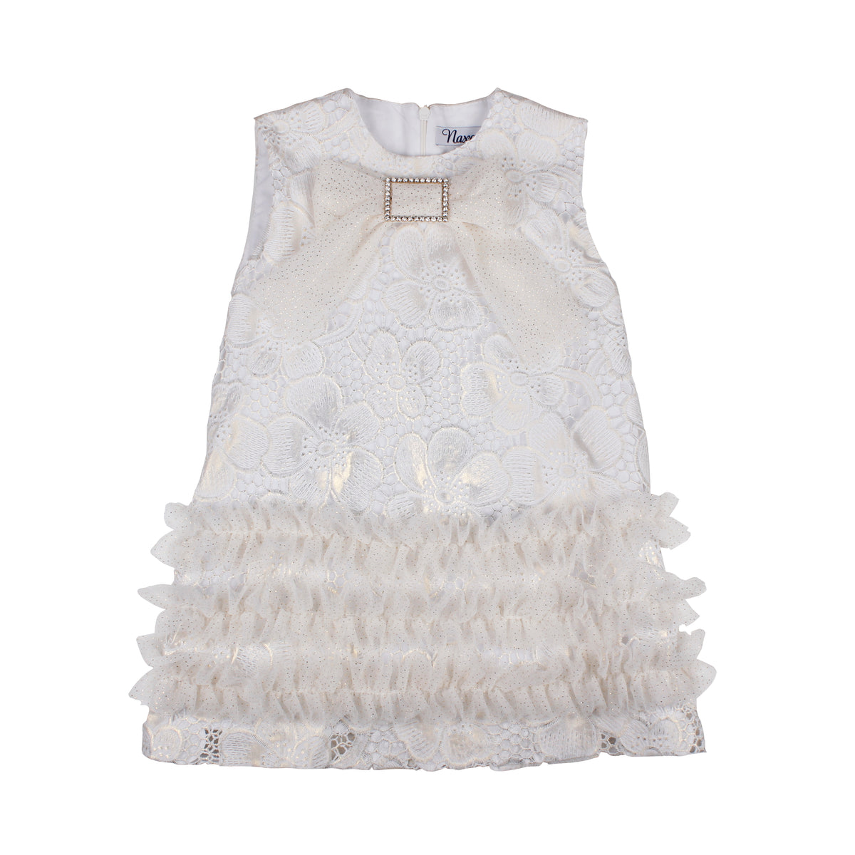Naxos Jazmin Girls Gold & White Lace A-Line Dress - 7735