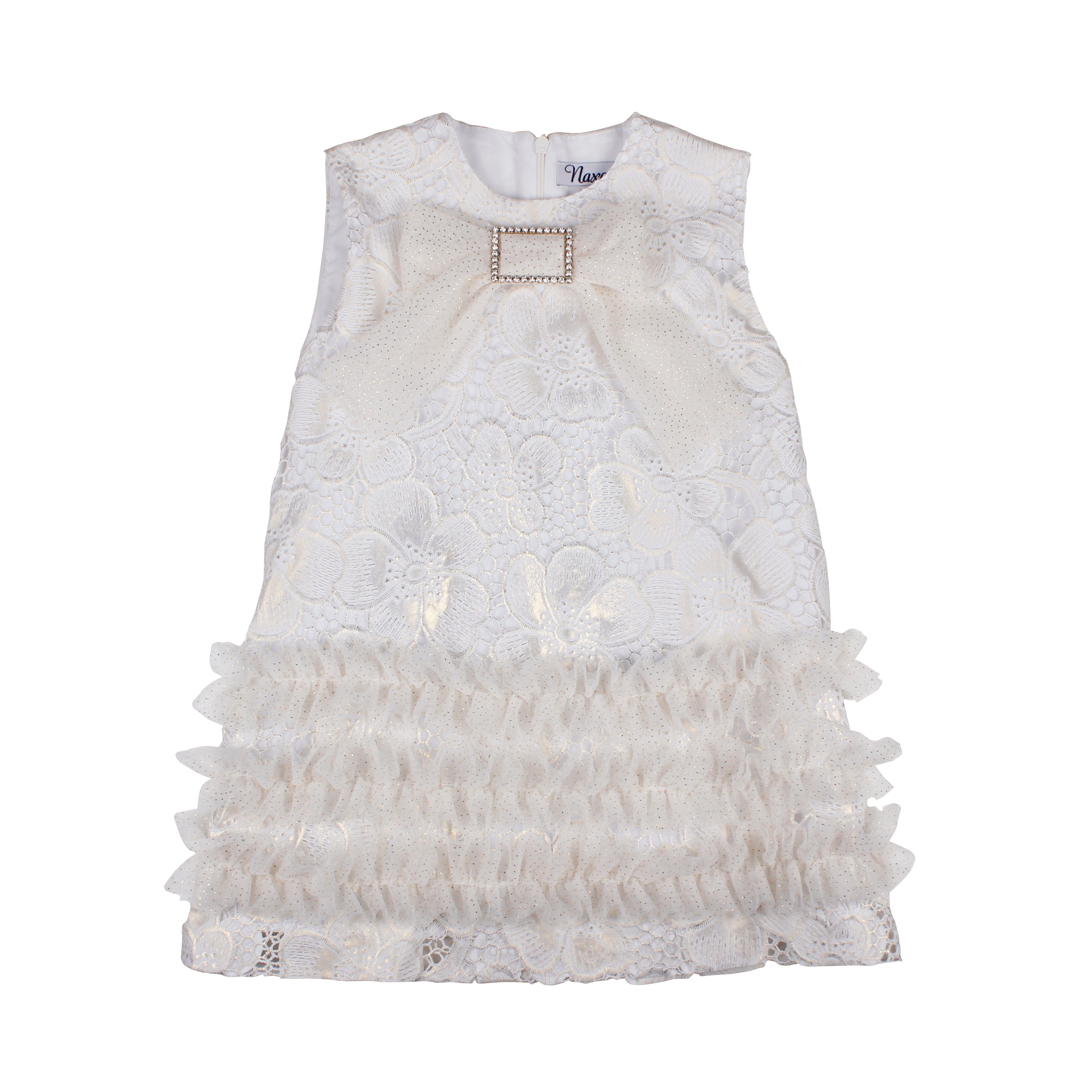 NAXOS Jazmin Girls Gold & White Lace A-Line Dress - 7735