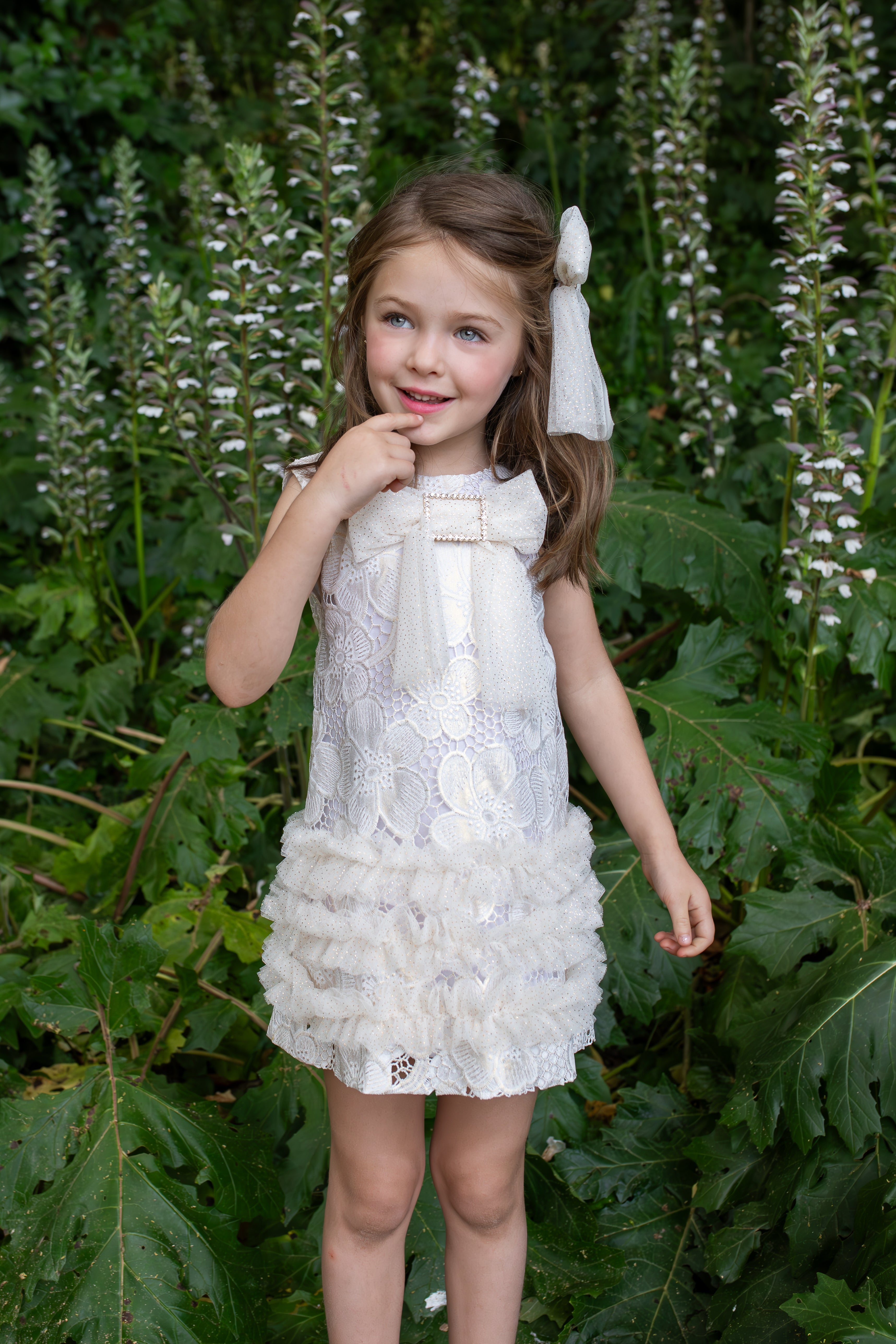 NAXOS Jazmin Girls Gold & White Lace A-Line Dress - 7735