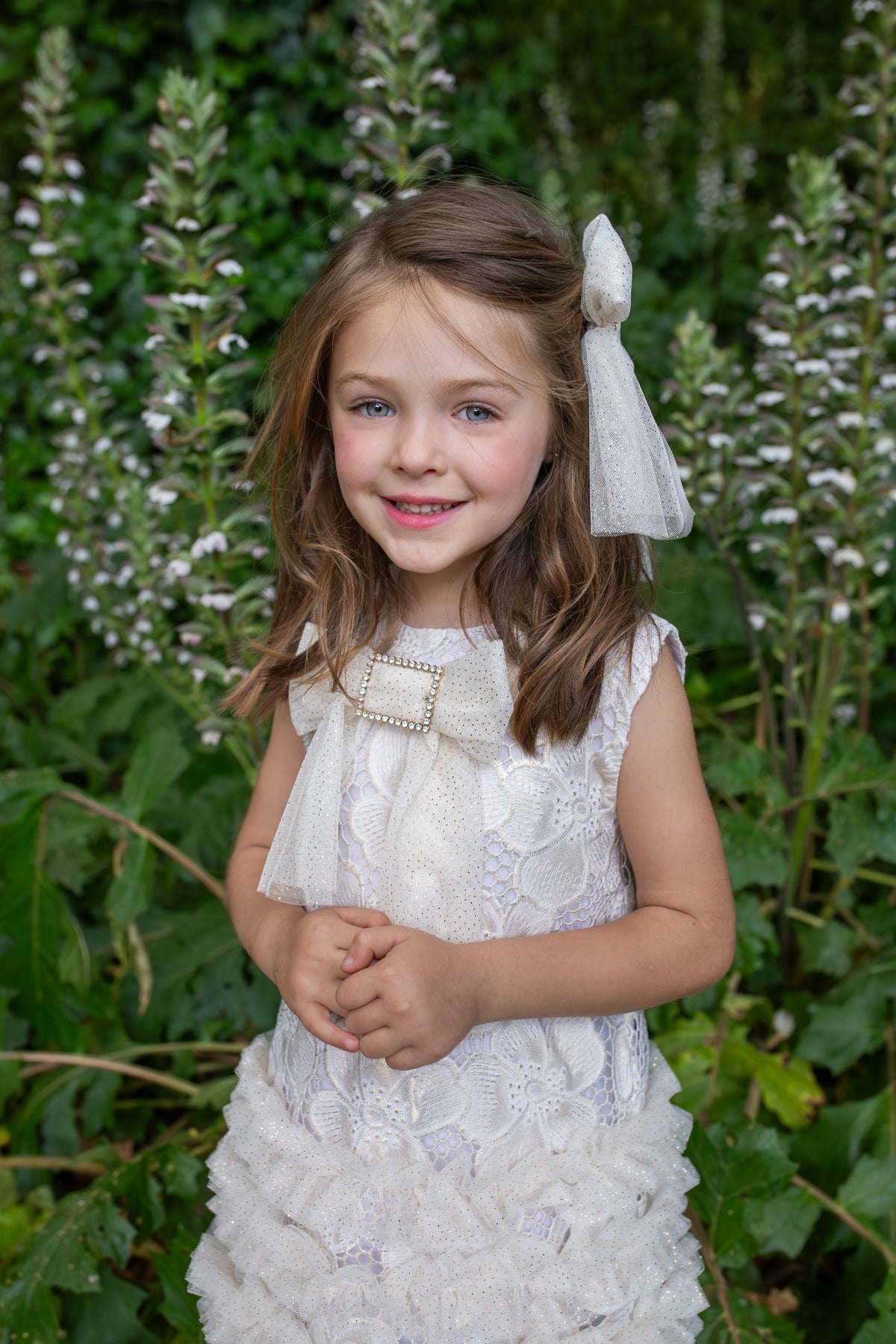 Naxos Jazmin Girls Gold & White Lace A-Line Dress - 7735