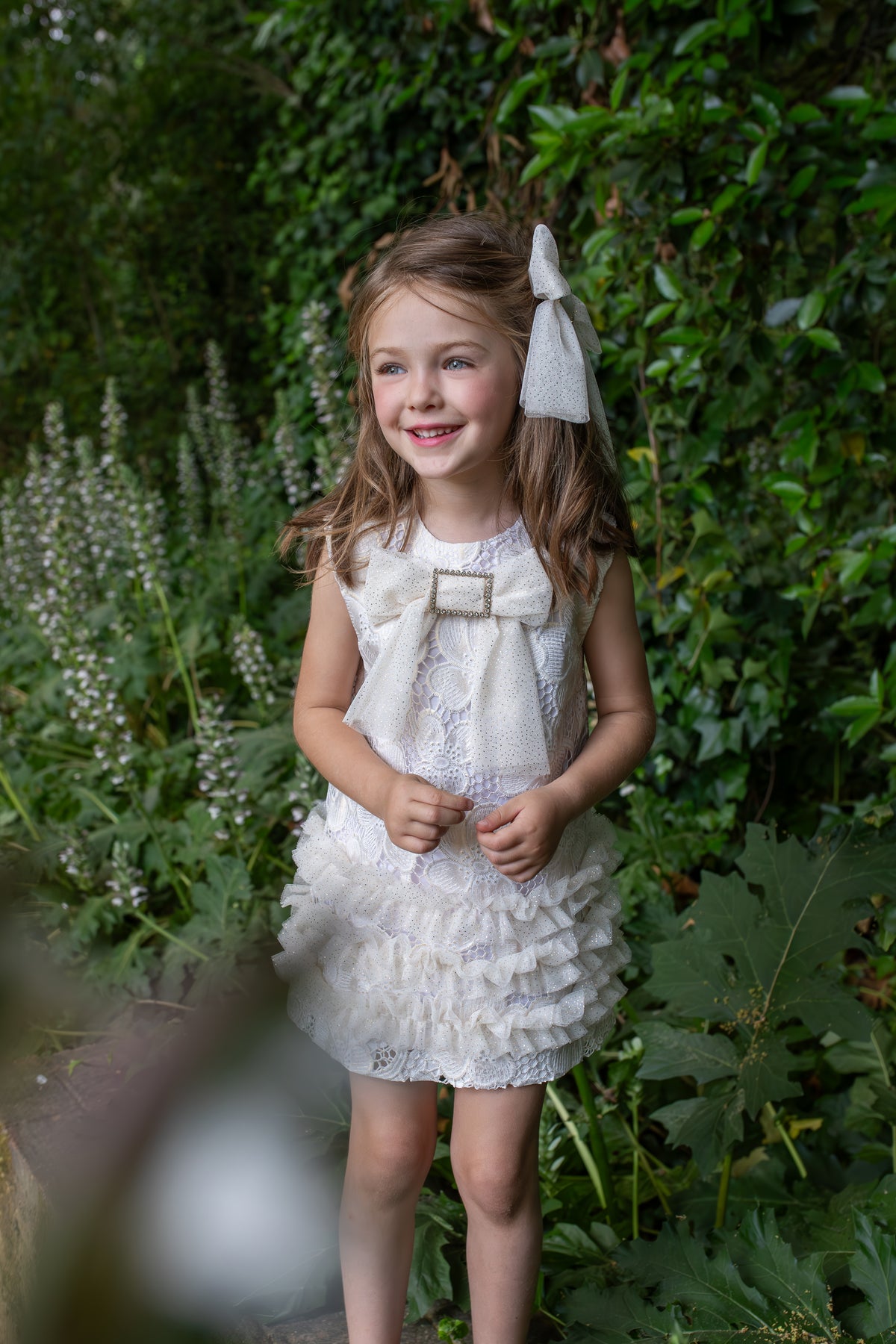 Naxos Jazmin Girls Gold & White Lace A-Line Dress - 7735