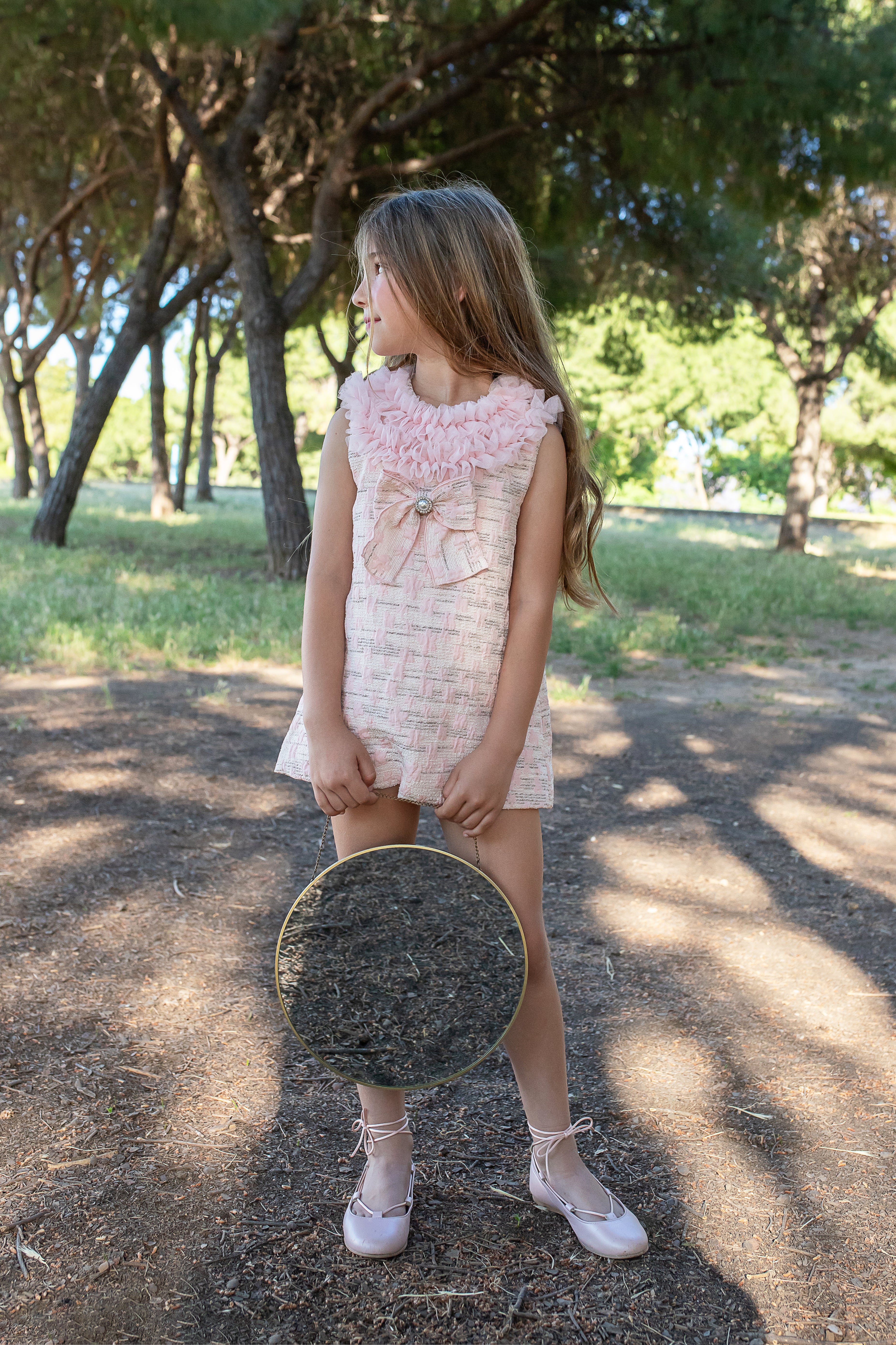 PRE ORDER NAXOS Adela Girls Pink Jacquard A-Line Dress - 7737