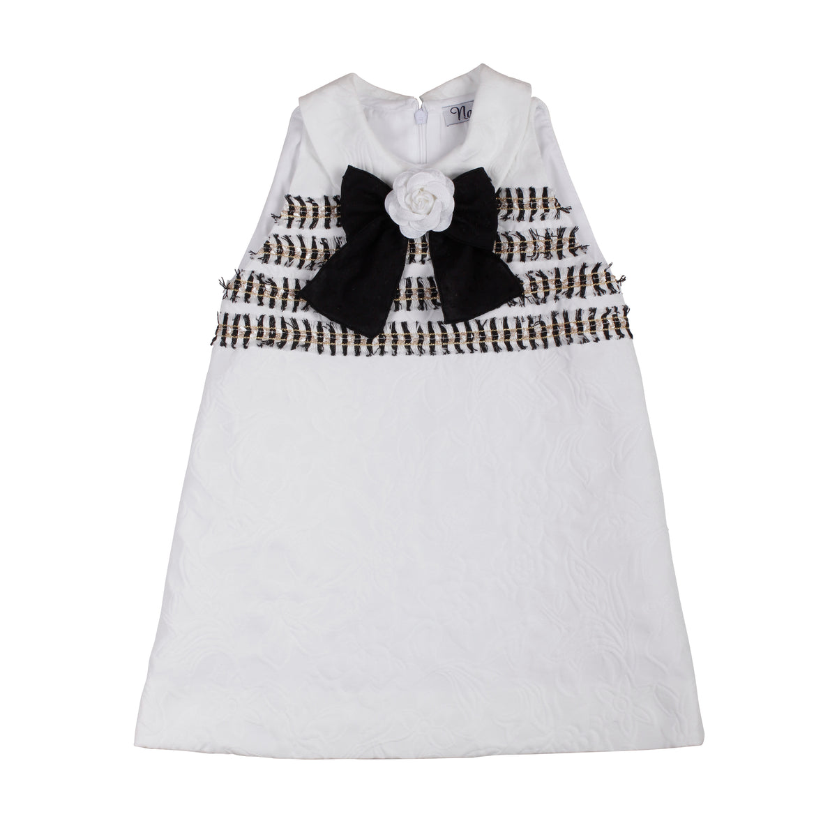 Naxos Camelia Girls Black & White Jacquard A-Line Dress - 7738