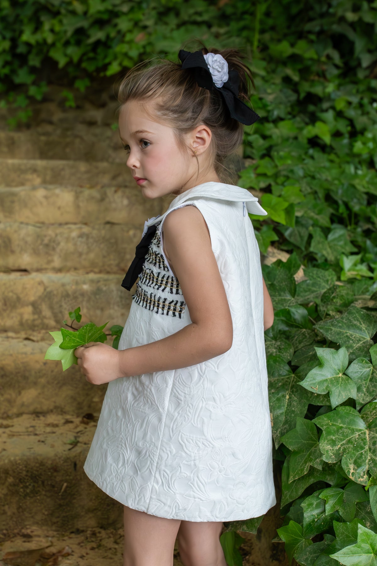 Naxos Camelia Girls Black & White Jacquard A-Line Dress - 7738