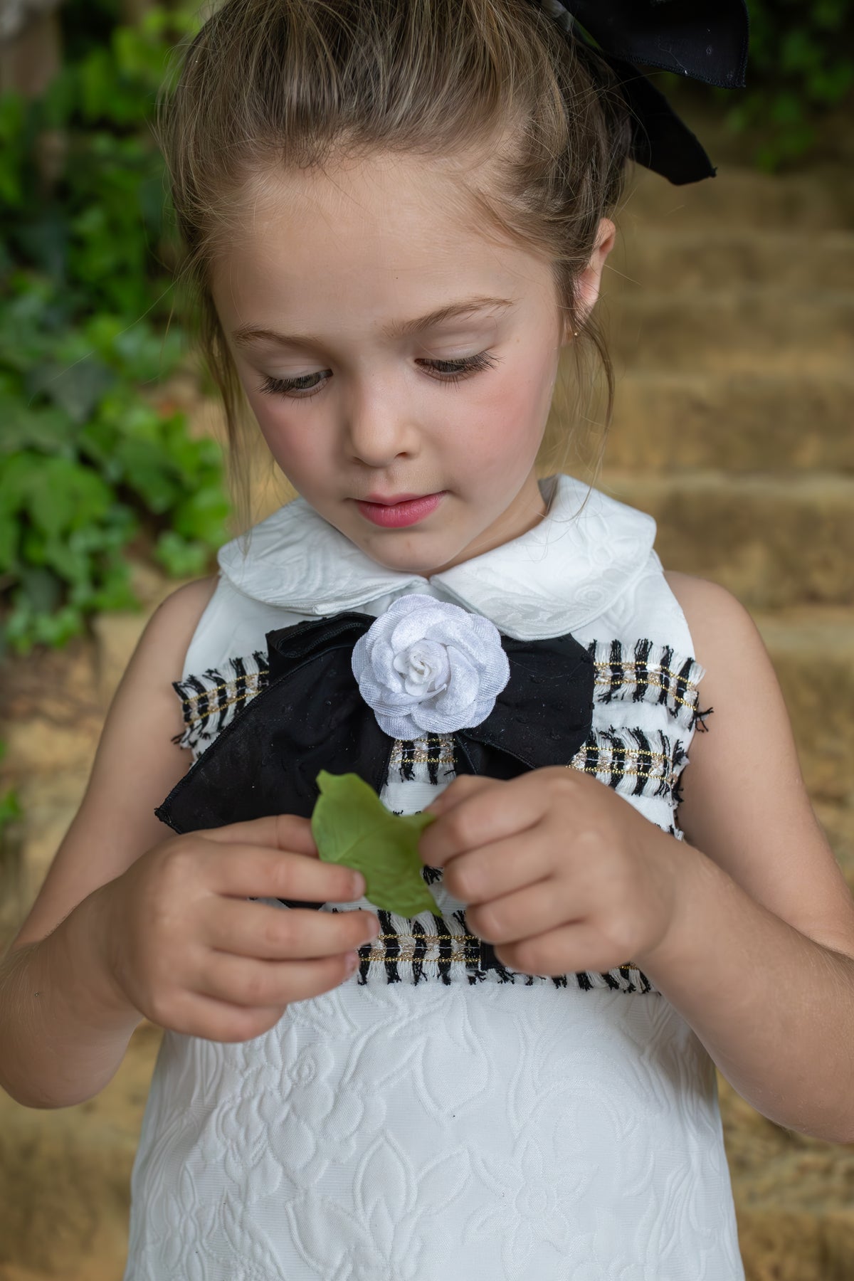 Naxos Camelia Girls Black & White Jacquard A-Line Dress - 7738