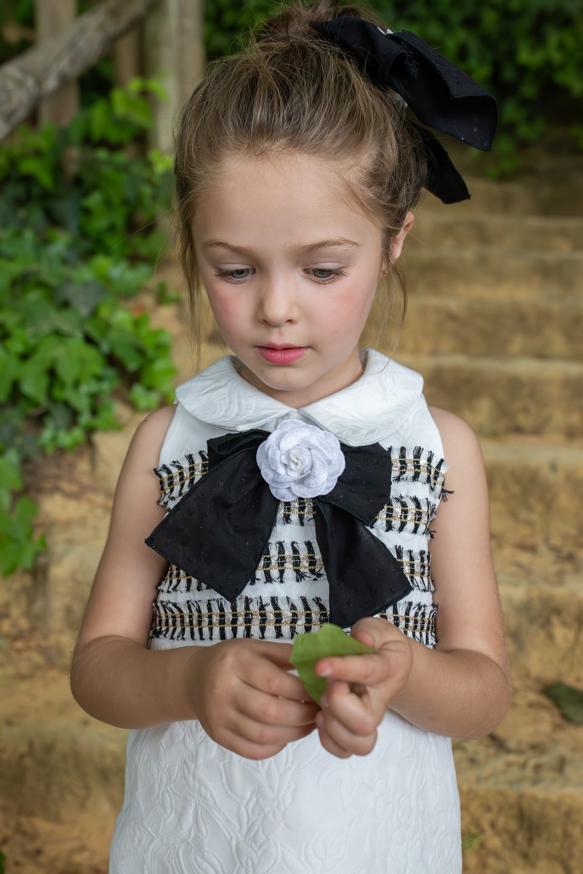 Naxos Camelia Girls Black & White Jacquard A-Line Dress - 7738
