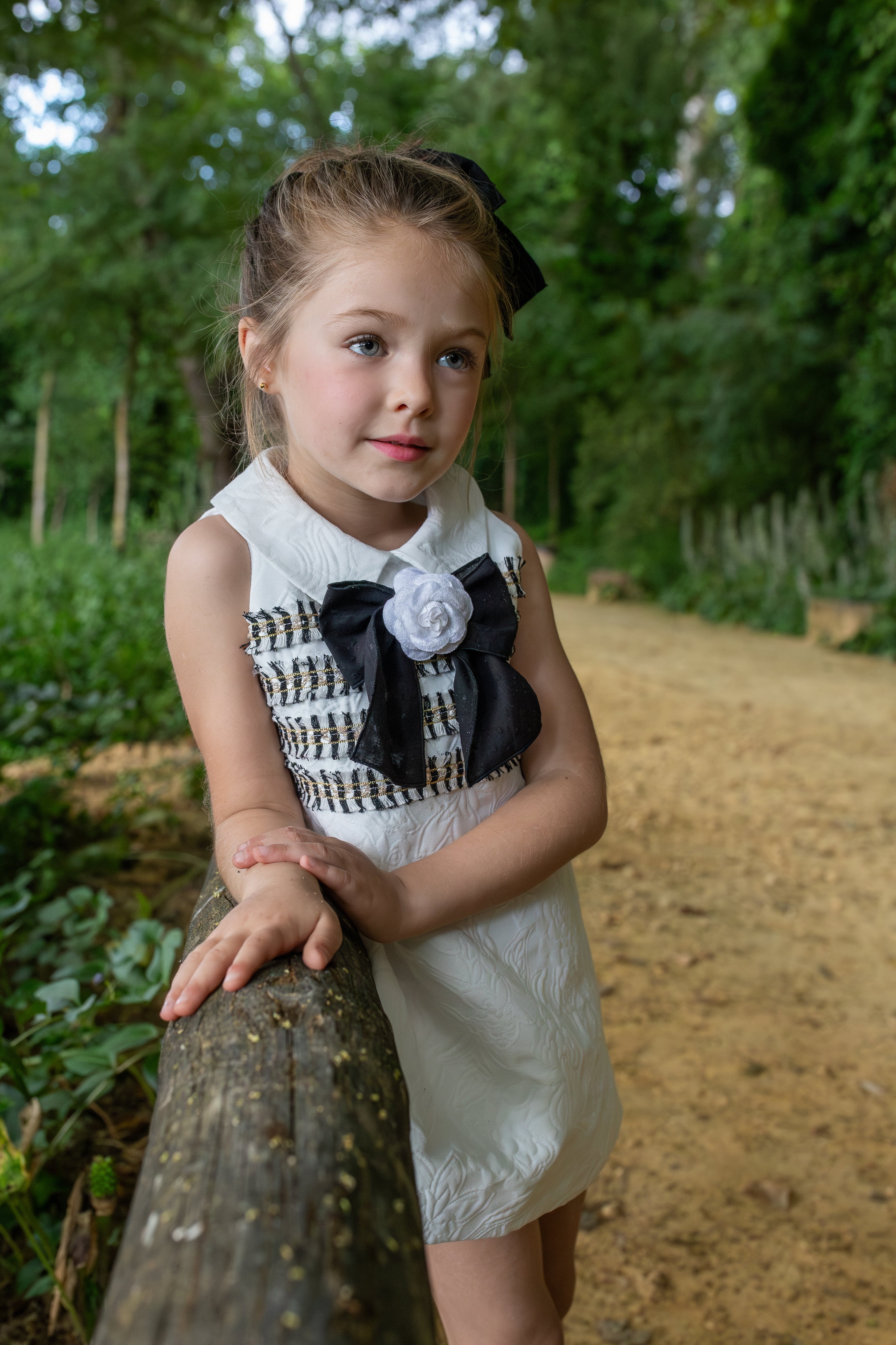 PRE ORDER NAXOS Camelia Girls Black & White Jacquard A-Line Dress - 7738