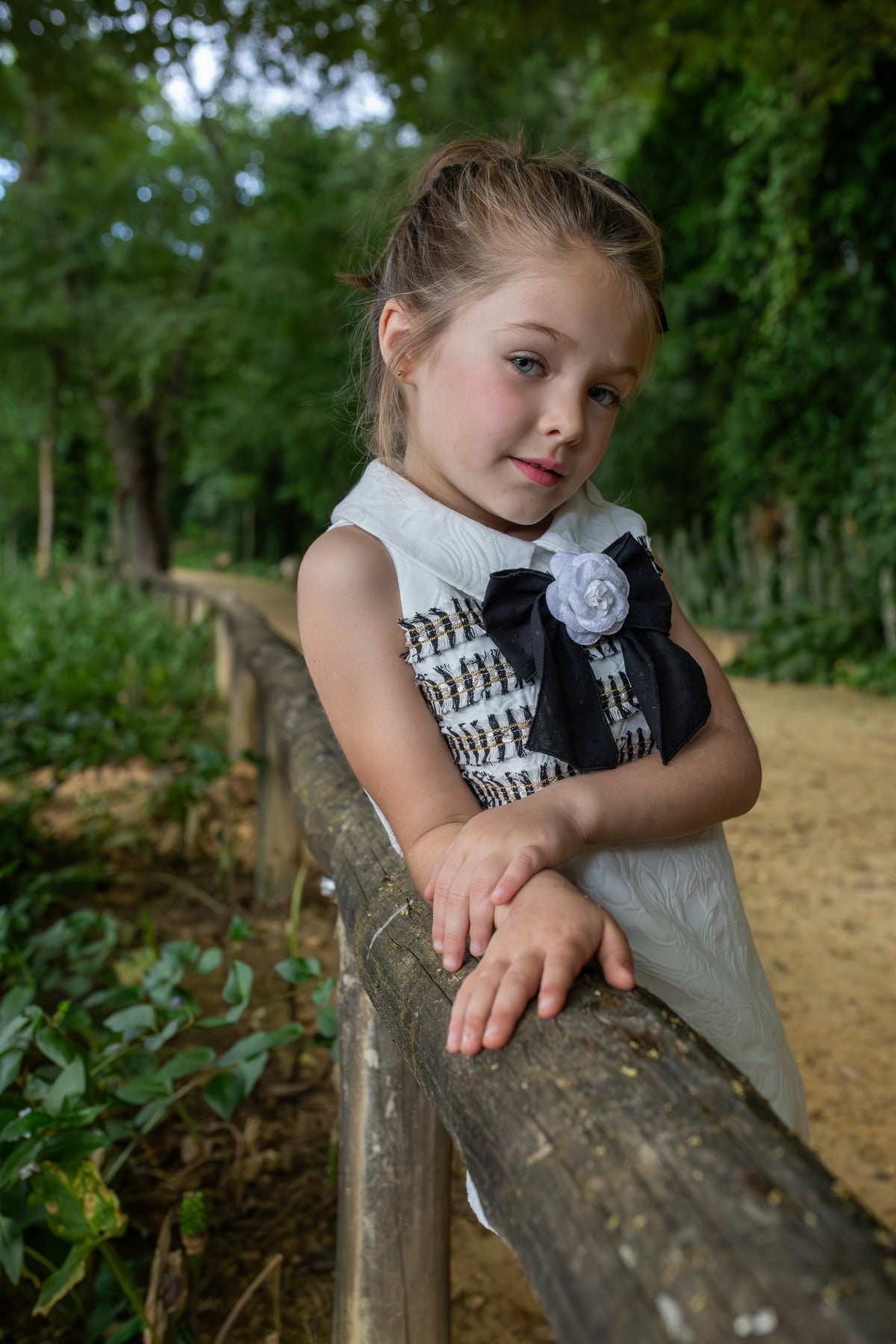 Naxos Camelia Girls Black & White Jacquard A-Line Dress - 7738