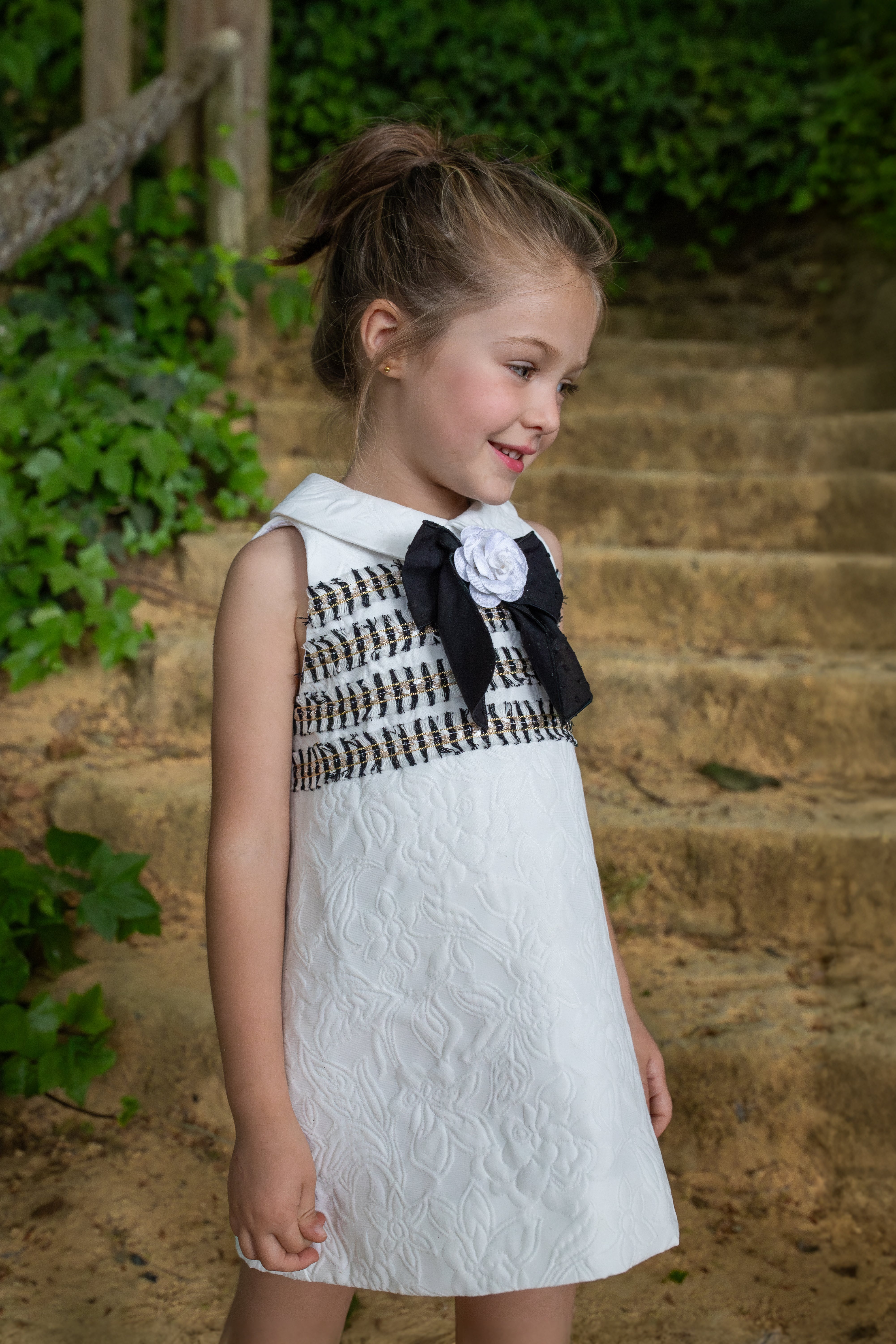 NAXOS Camelia Black & White Jacquard A-Line Dress | Spanish Girls