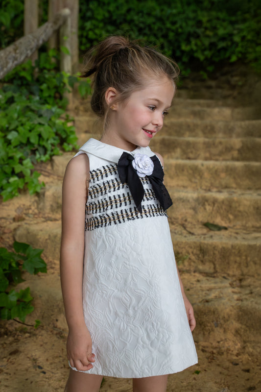 Naxos Camelia Girls Black & White Jacquard A-Line Dress - 7738