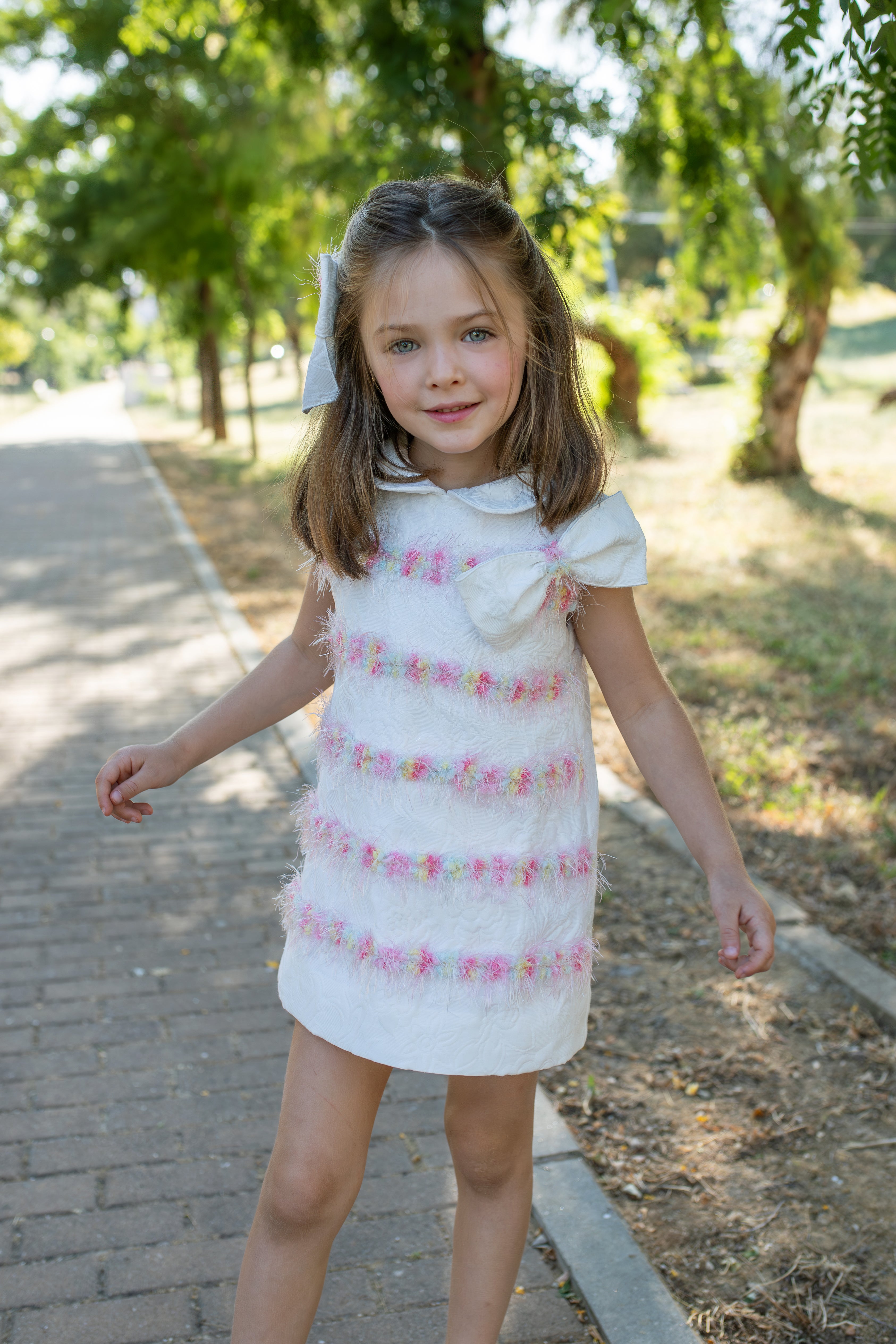 NAXOS Dalia Girls White & Multicolour A-Line Dress - 7739