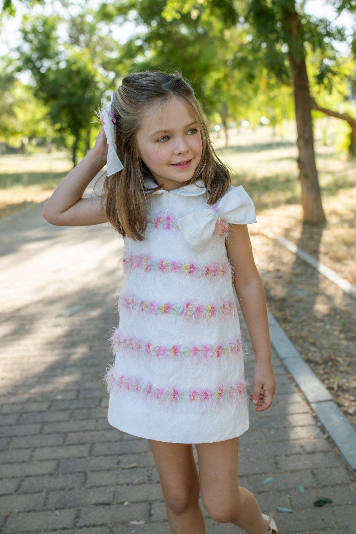 Naxos Dalia Girls White & Multicolour A-Line Dress - 7739
