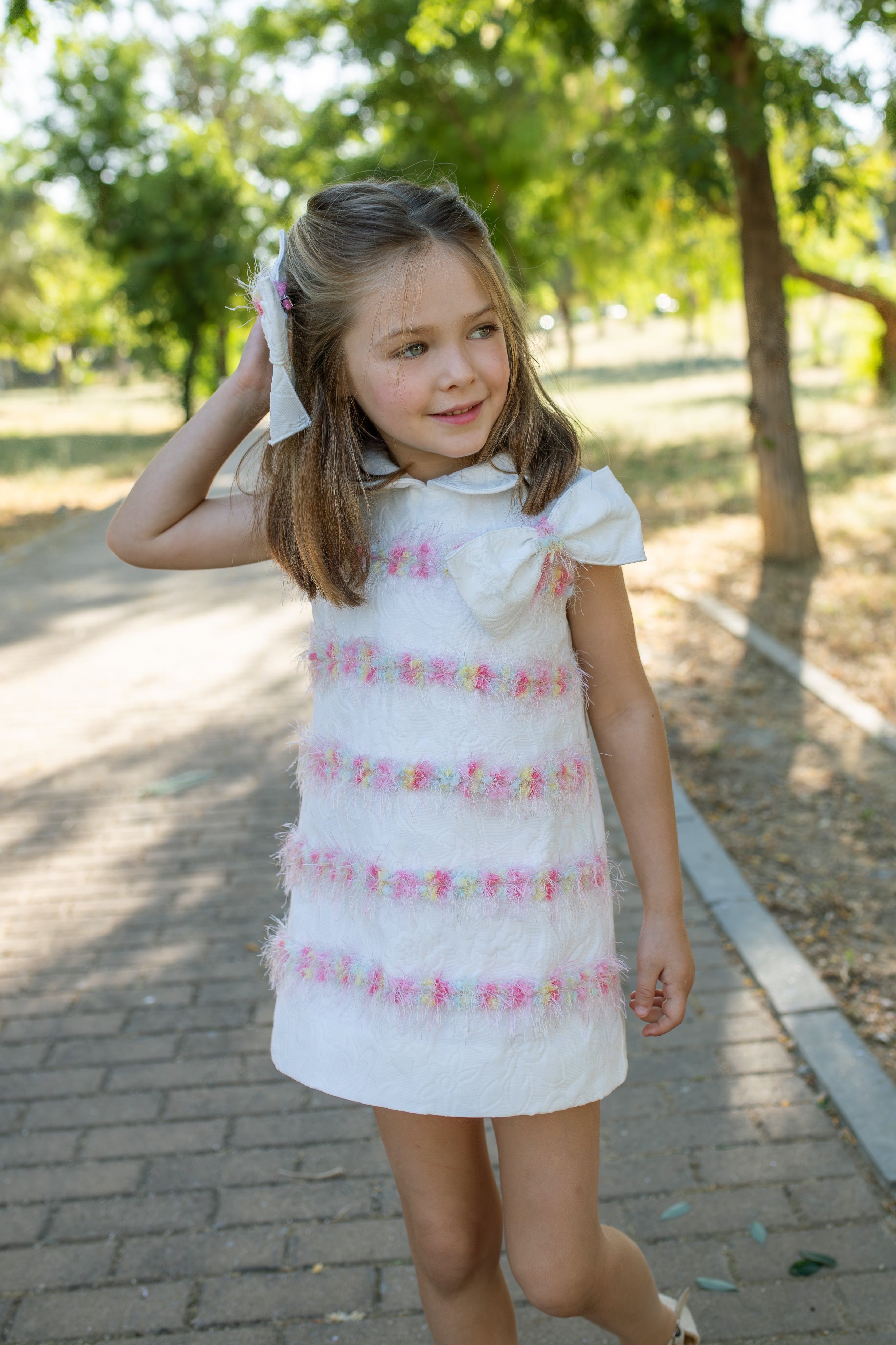 NAXOS Dalia Girls White & Multicolour A-Line Dress - 7739