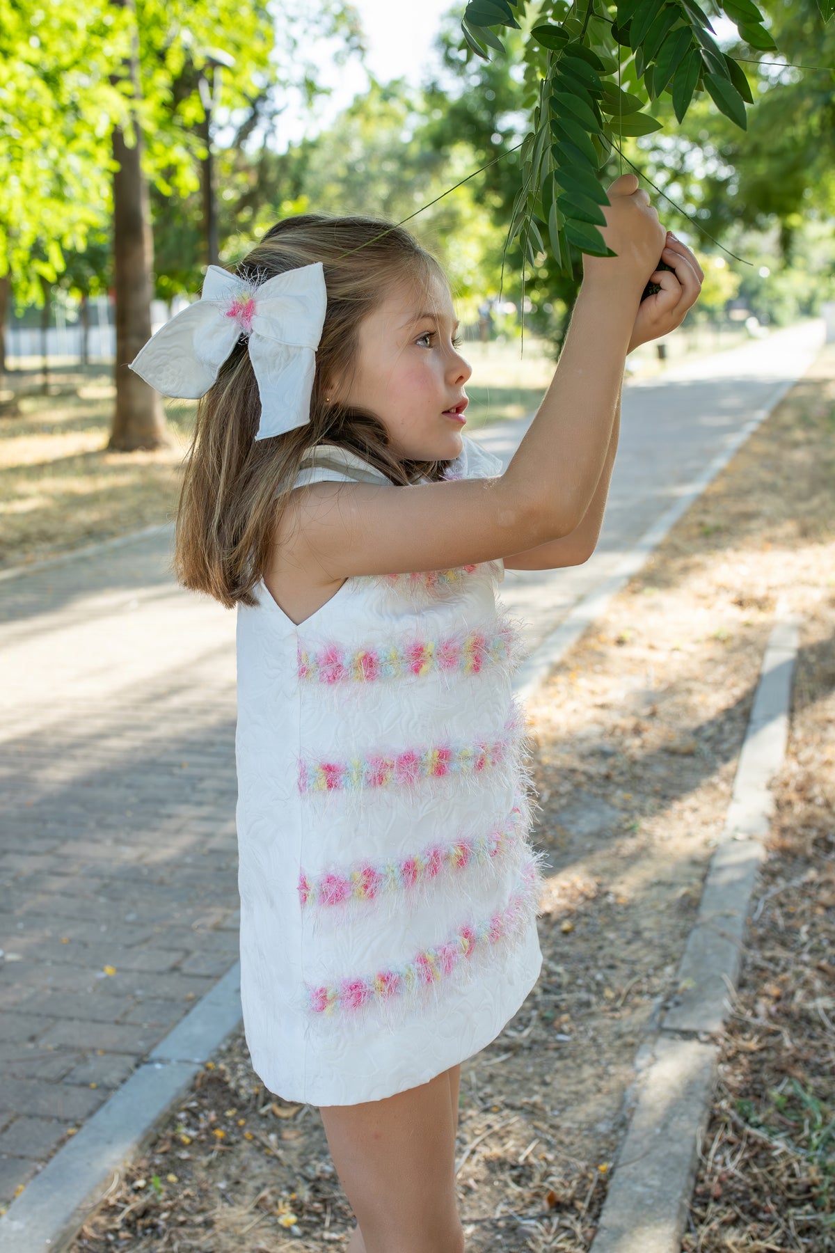 Naxos Dalia Girls White & Multicolour A-Line Dress - 7739