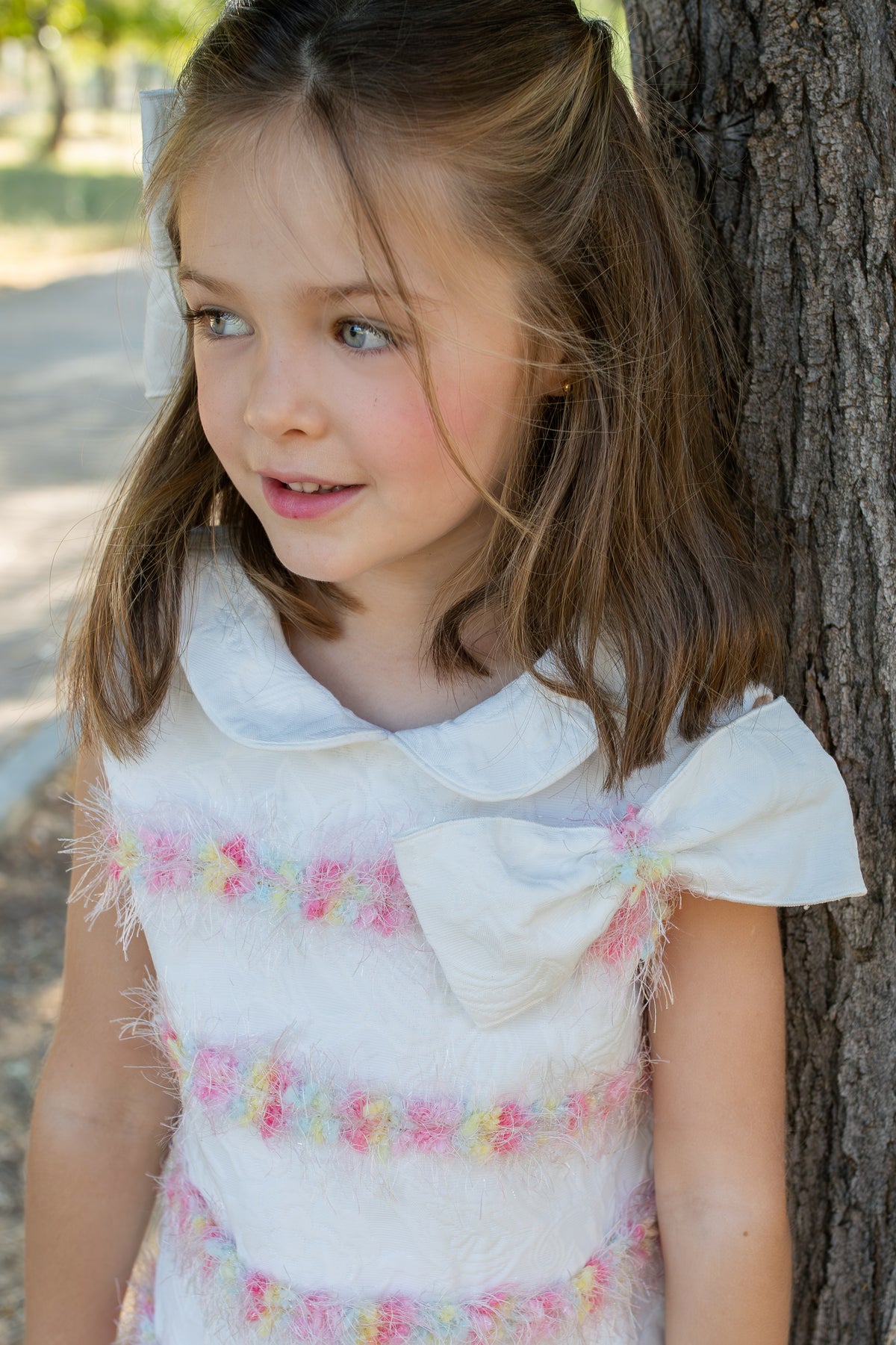 Naxos Dalia Girls White & Multicolour A-Line Dress - 7739