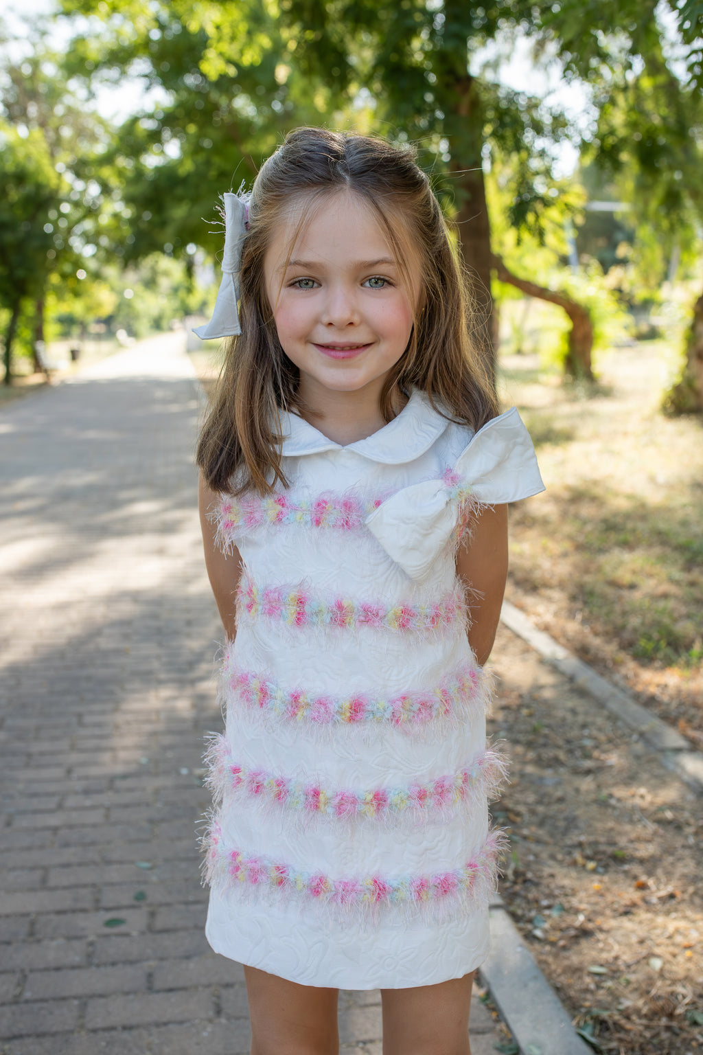 NAXOS Dalia Girls White & Multicolour A-Line Dress - 7739