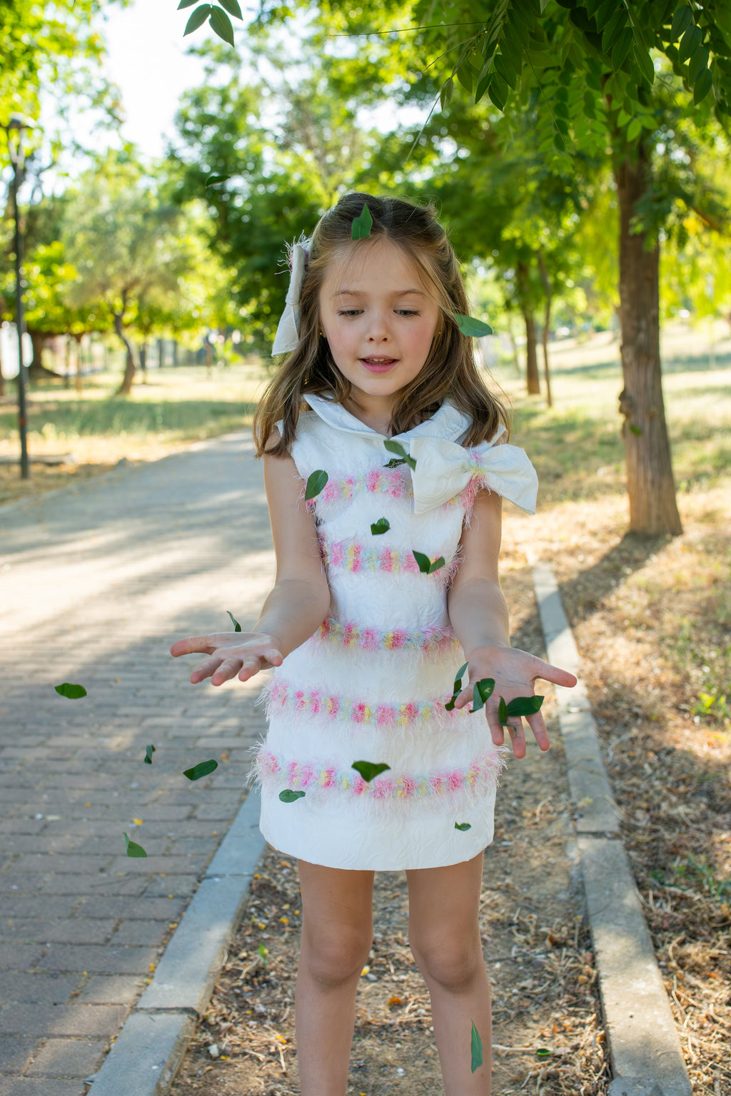 NAXOS Dalia Girls White & Multicolour A-Line Dress - 7739