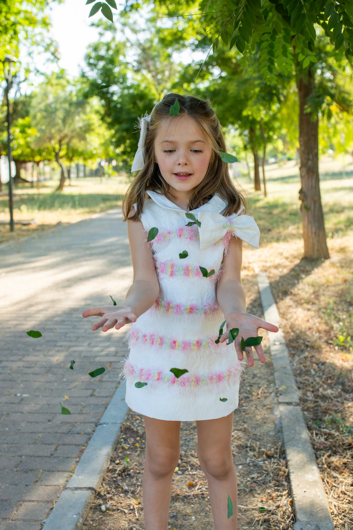 Naxos Dalia Girls White & Multicolour A-Line Dress - 7739