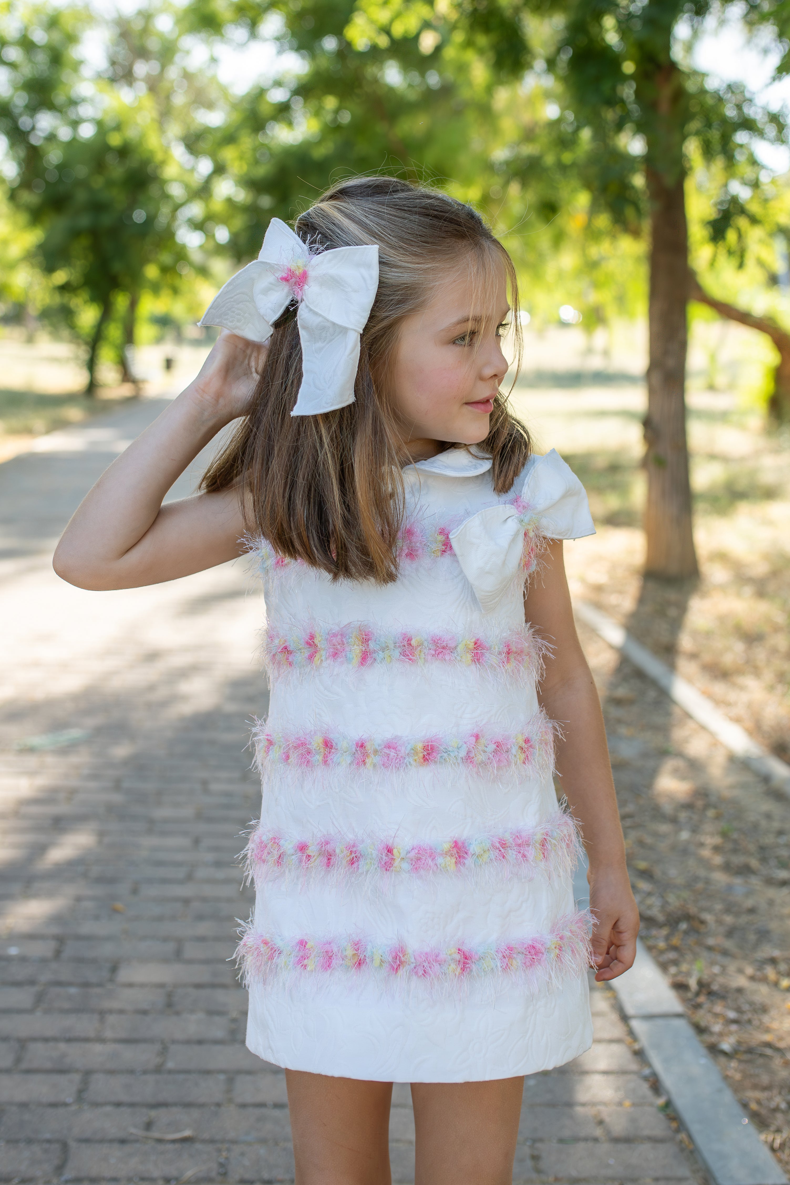 NAXOS Dalia Girls White & Multicolour A-Line Dress - 7739