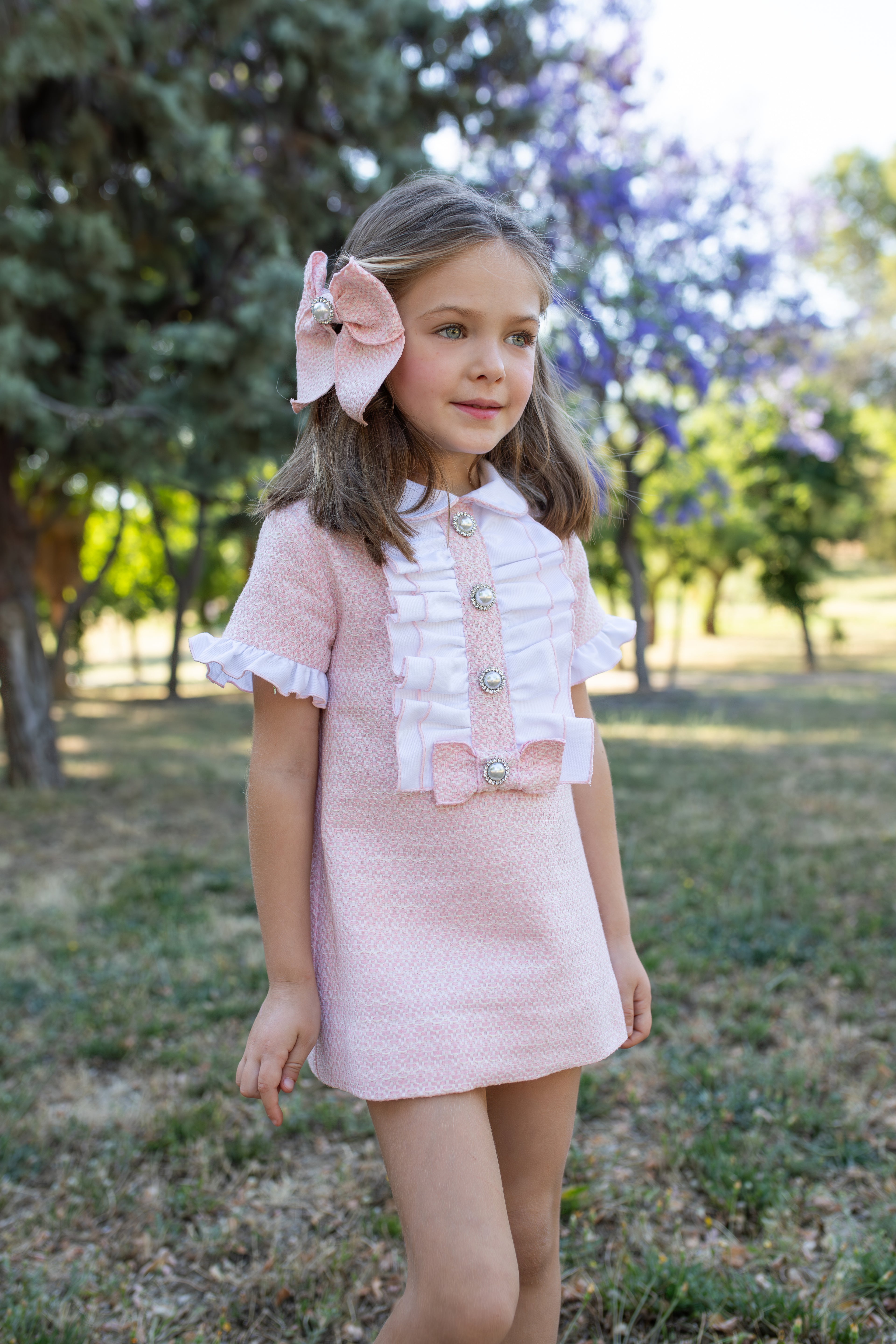 PRE ORDER NAXOS Rosalia Girls Pink Jacquard A-Line Dress - 7740