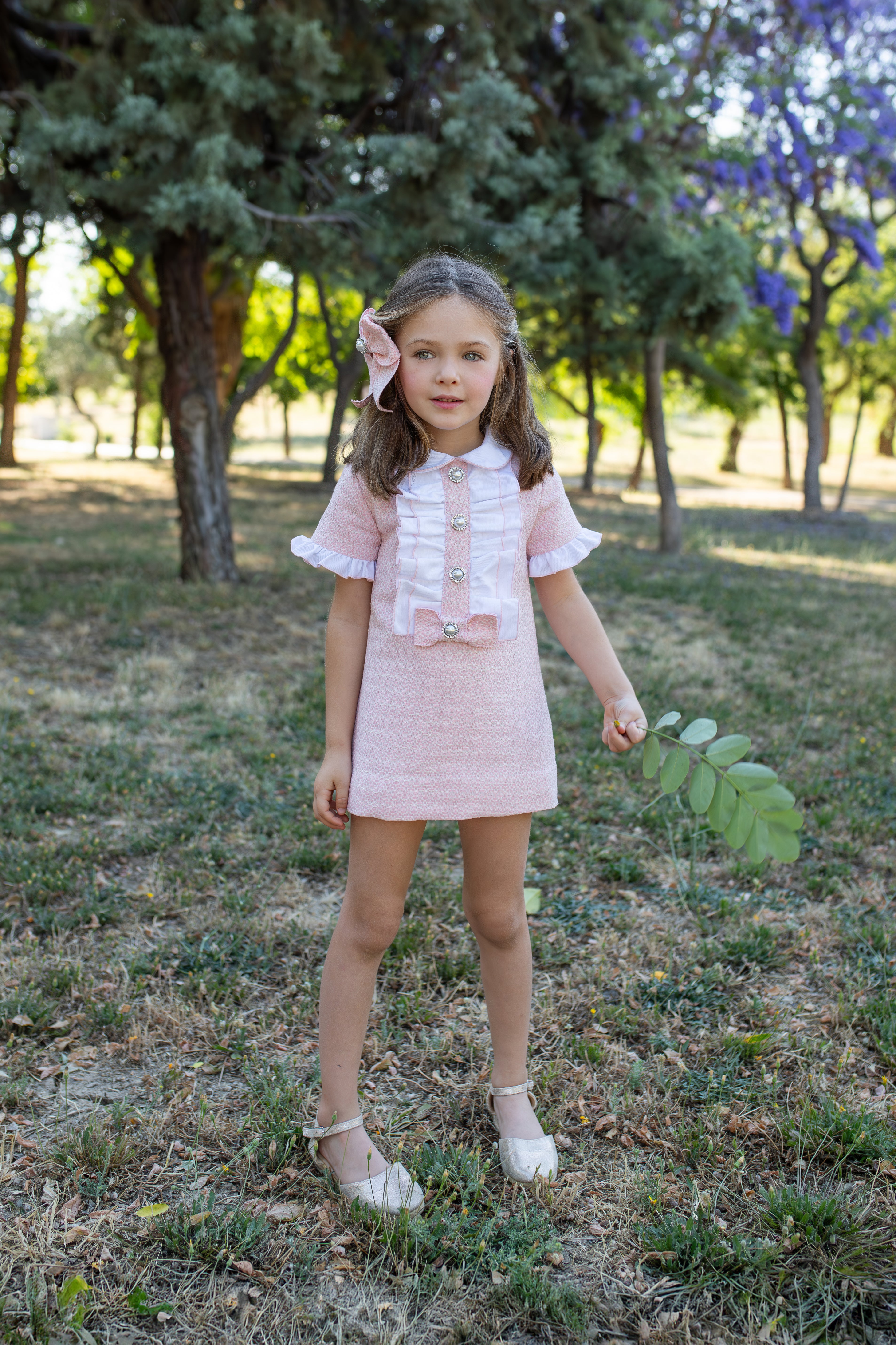 PRE ORDER NAXOS Rosalia Girls Pink Jacquard A-Line Dress - 7740