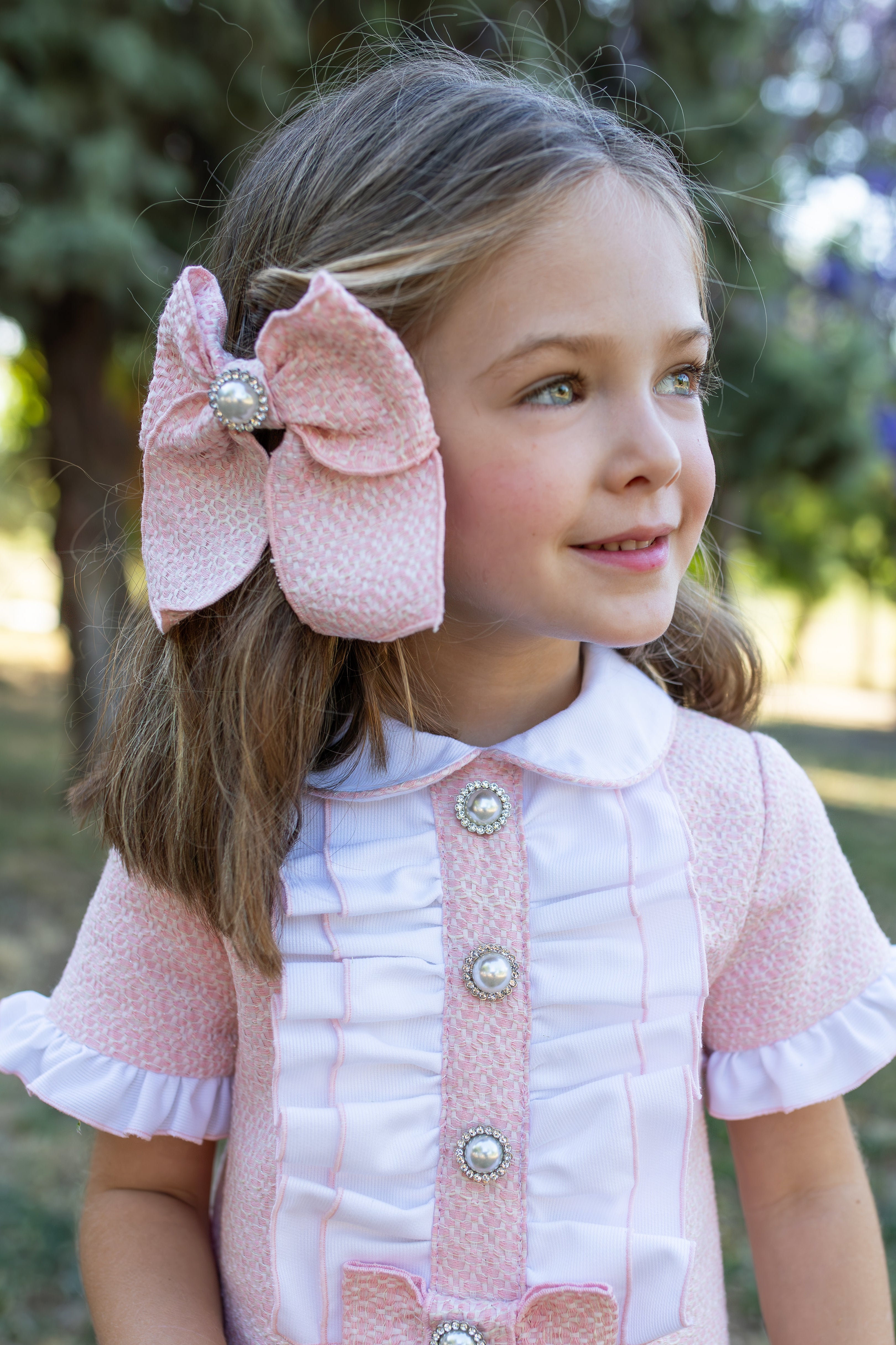 PRE ORDER NAXOS Rosalia Girls Pink Jacquard Hair Bow