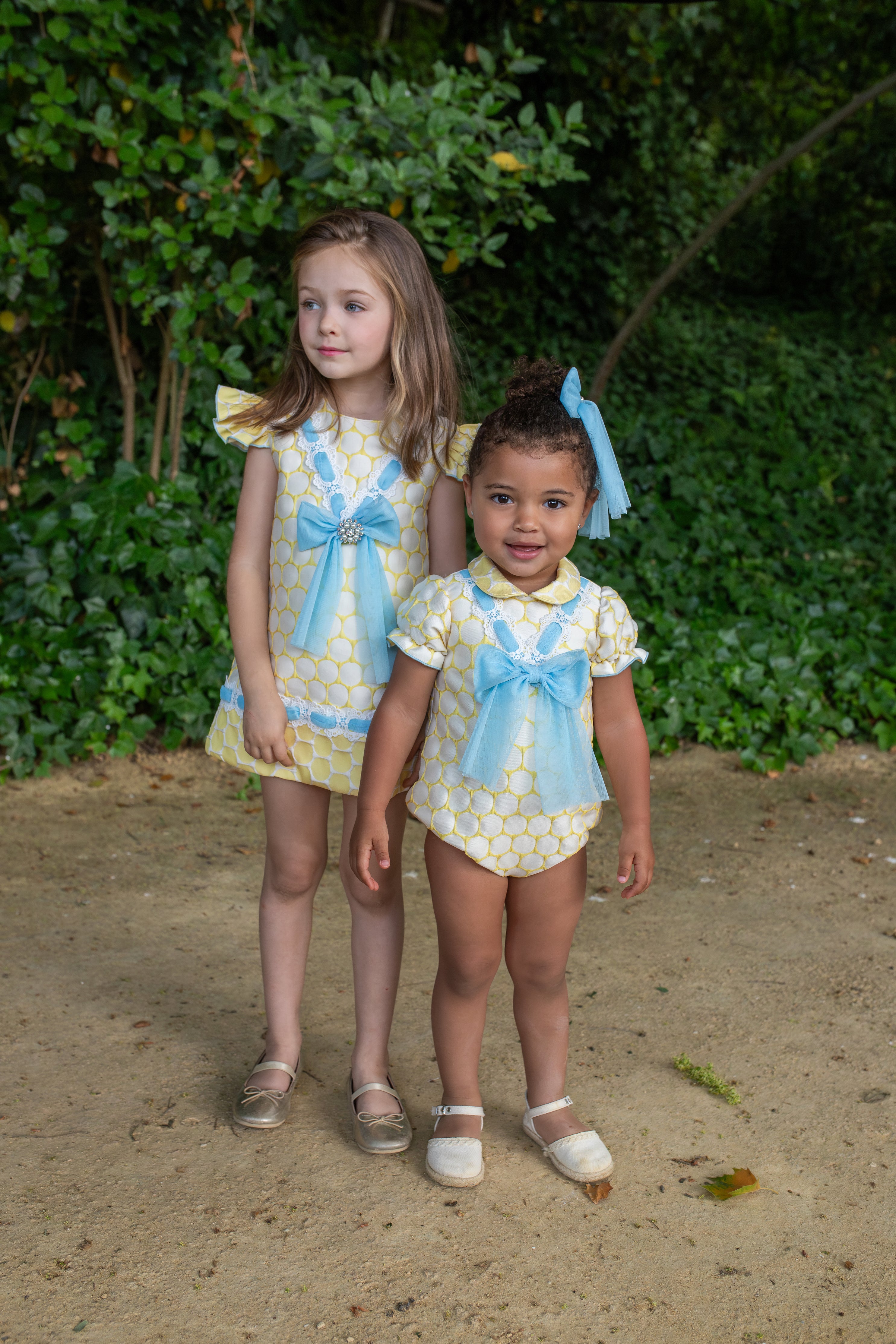 PRE ORDER NAXOS Lunares Girls Lemon & Blue Polka Dot A-Line Dress - 7741