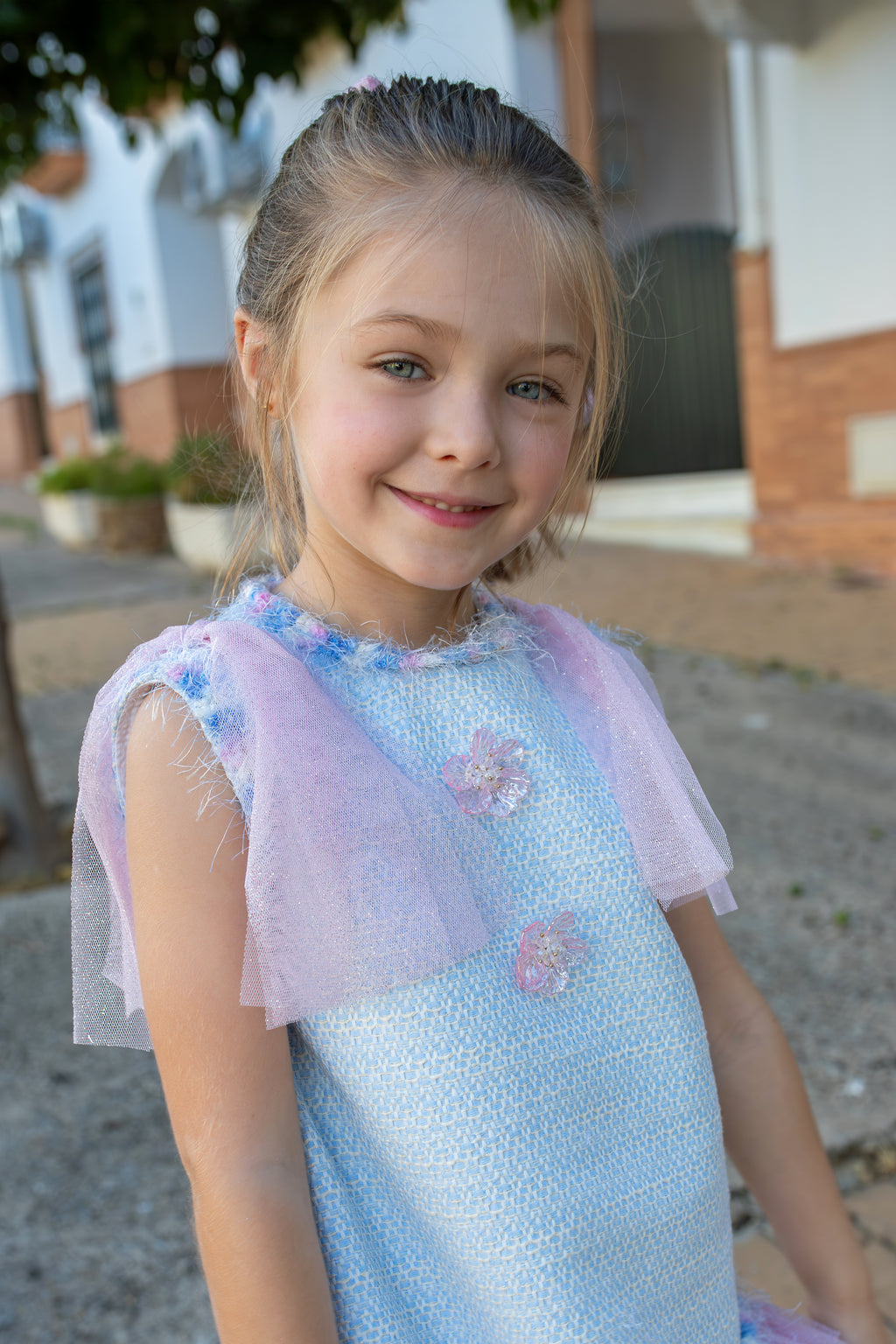 NAXOS Delfinio Girls Blue & Pink A-Line Dress - 7742