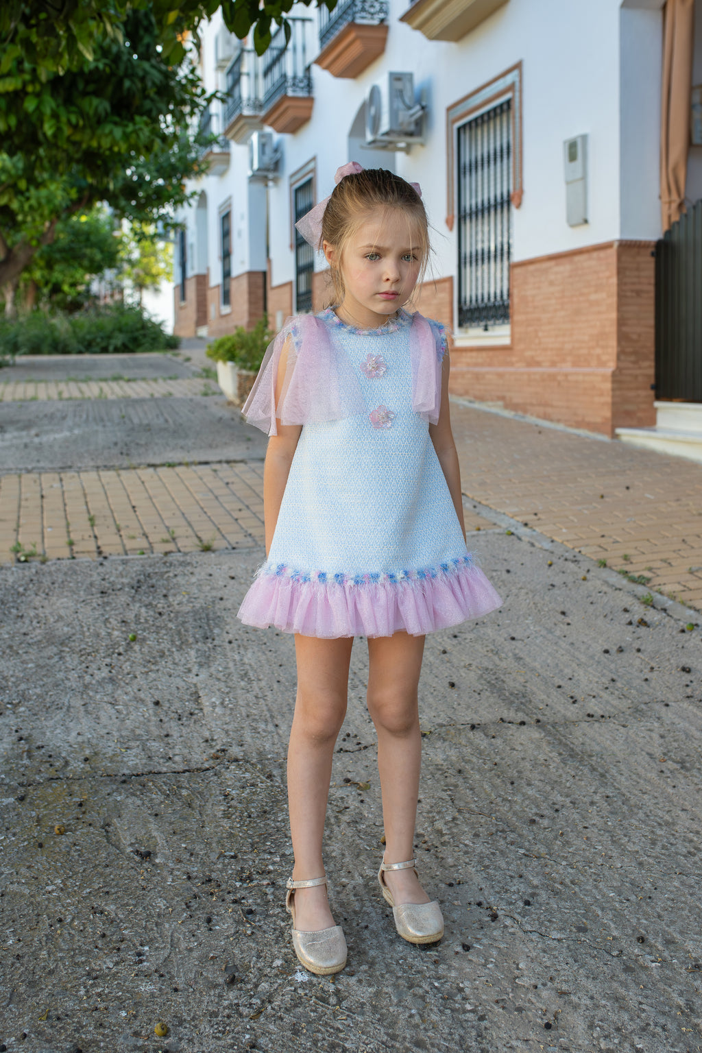 NAXOS Delfinio Girls Blue & Pink A-Line Dress - 7742