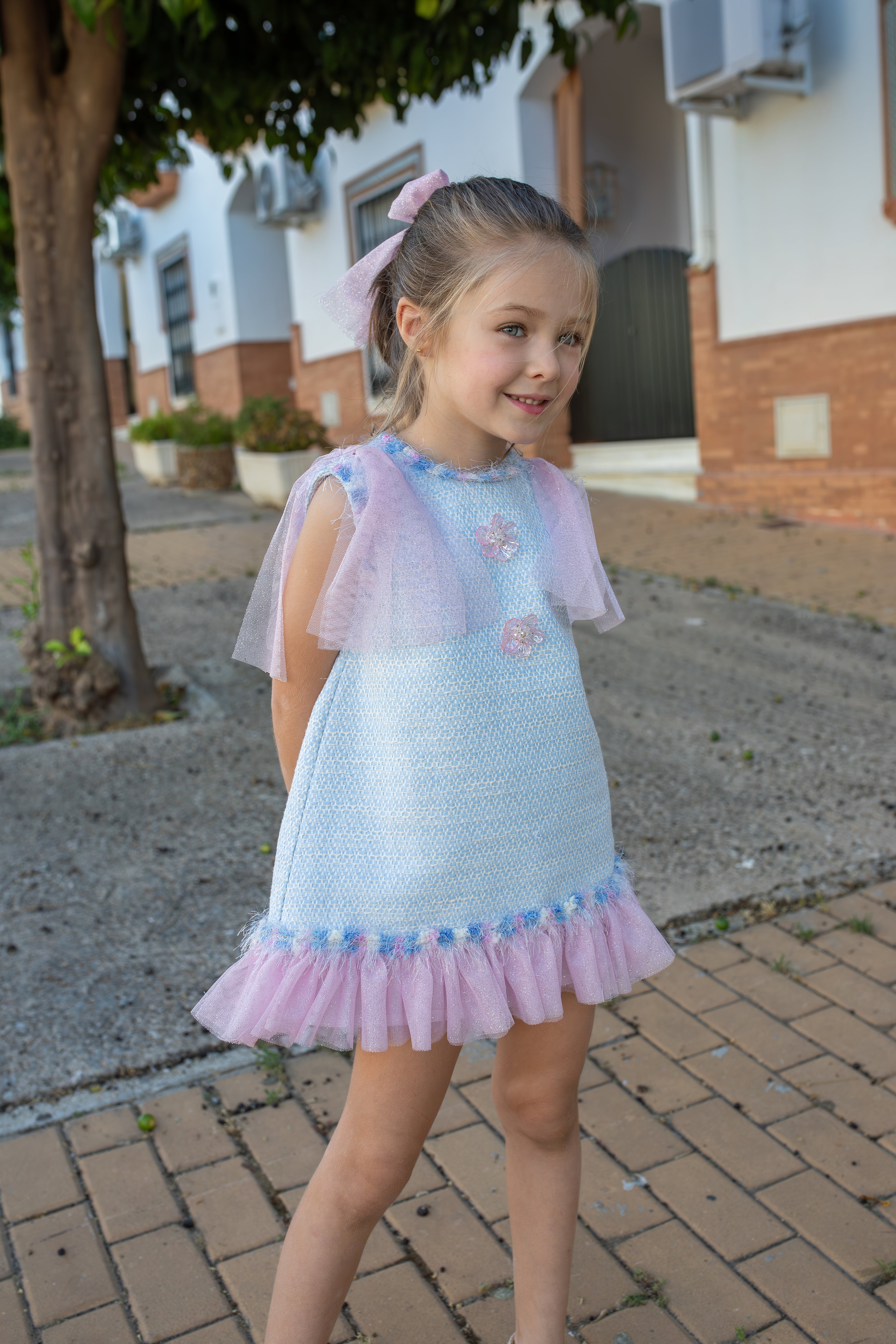 PRE ORDER NAXOS Delfinio Girls Blue & Pink A-Line Dress - 7742