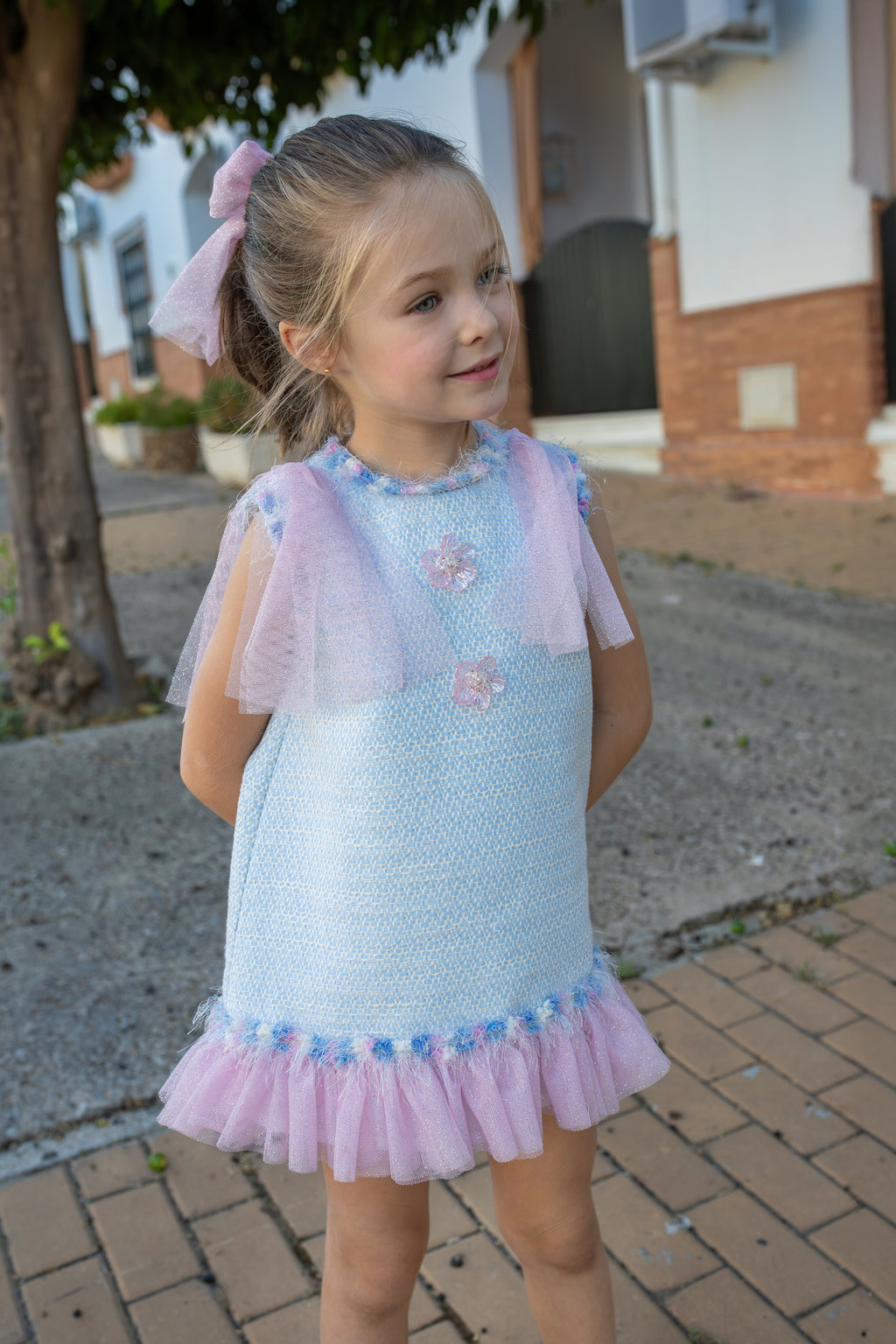 NAXOS Delfinio Girls Blue & Pink A-Line Dress - 7742