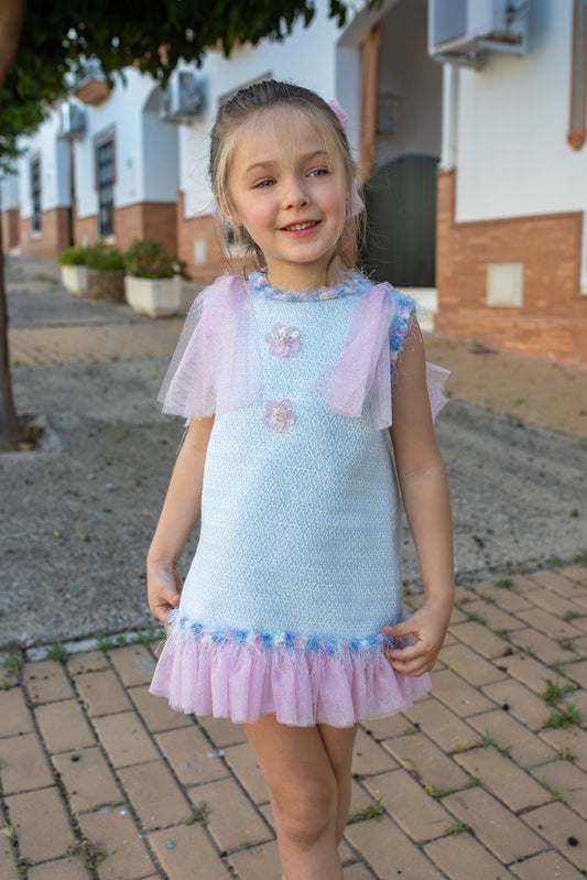 Naxos Delfinio Girls Blue & Pink A-Line Dress - 7742