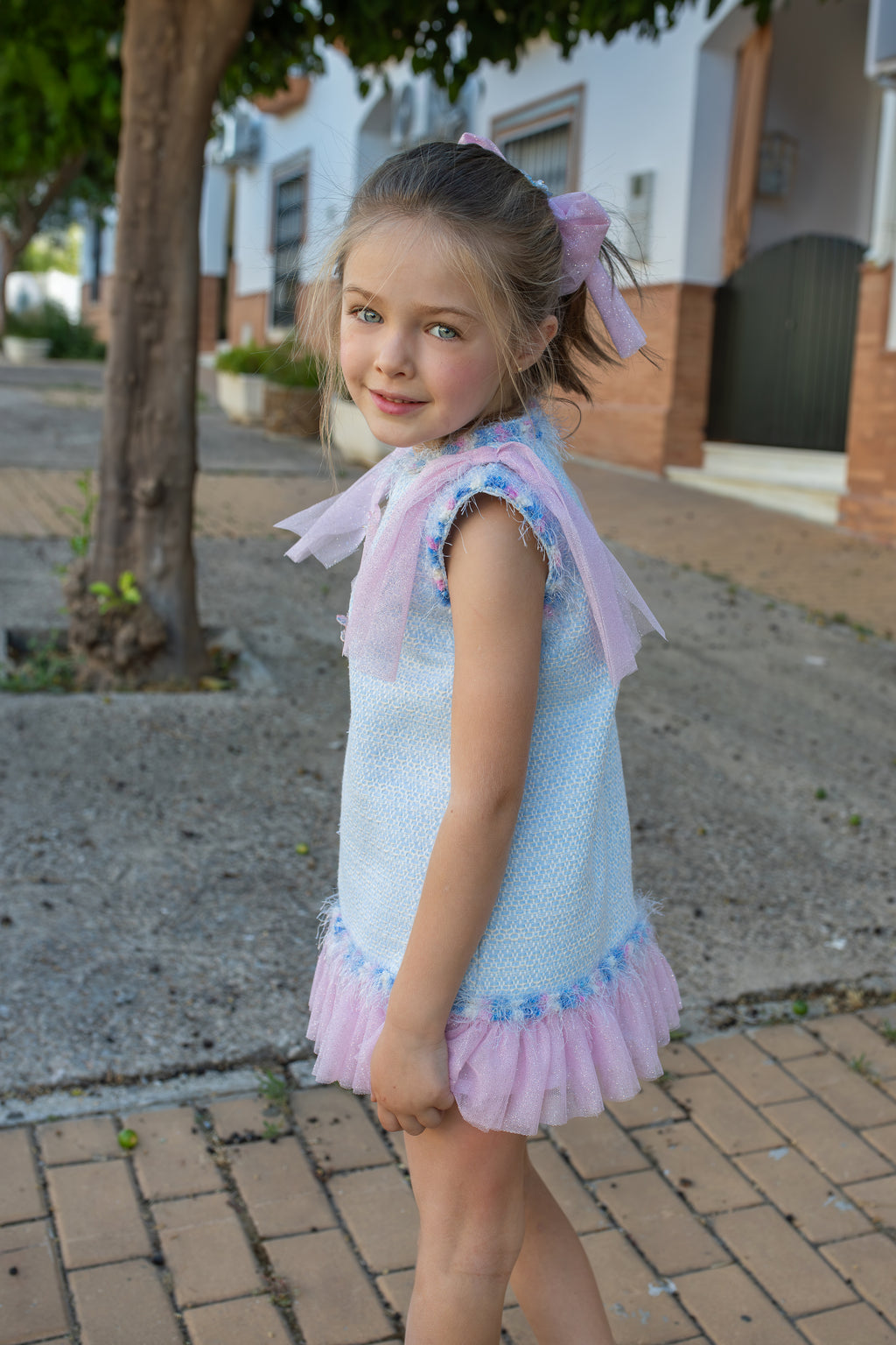 NAXOS Delfinio Girls Blue & Pink A-Line Dress - 7742