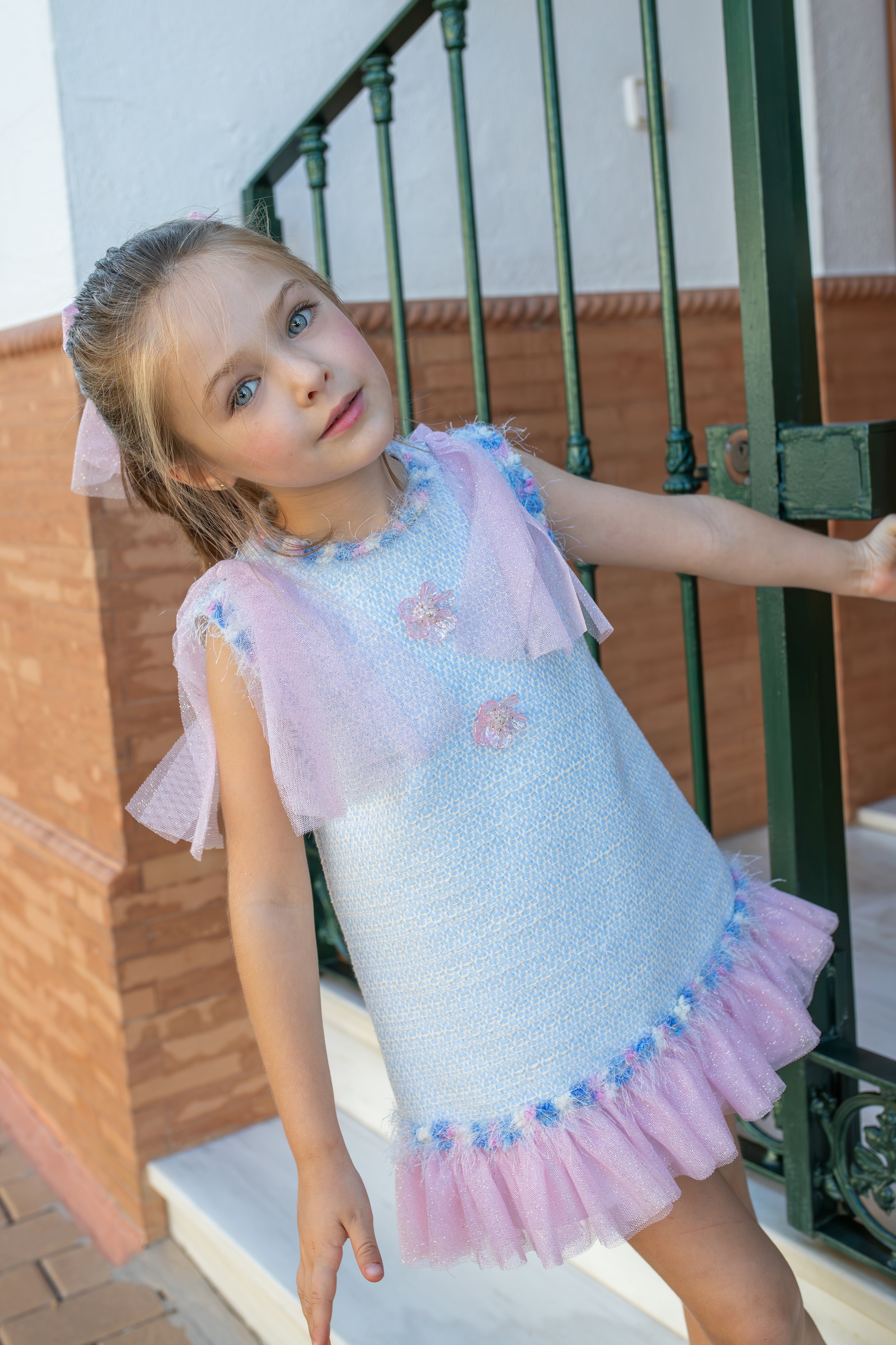 NAXOS Delfinio Girls Blue & Pink A-Line Dress - 7742