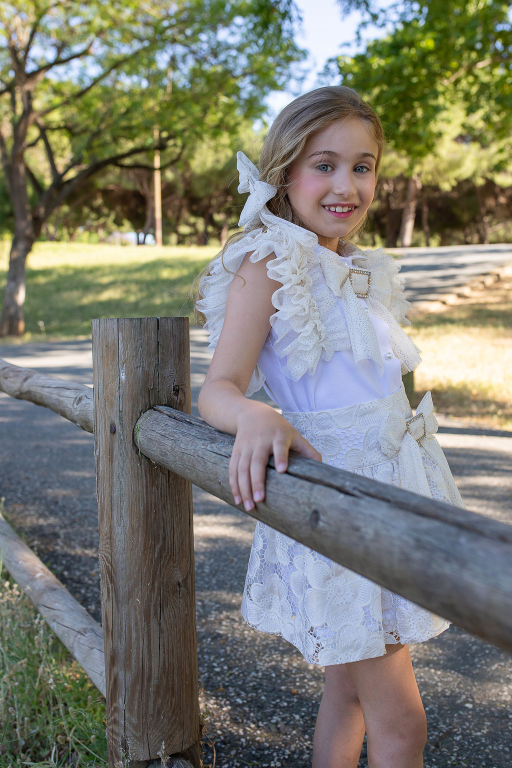 NAXOS Jazmin Girls Gold & White Lace Skirt Set - 7768
