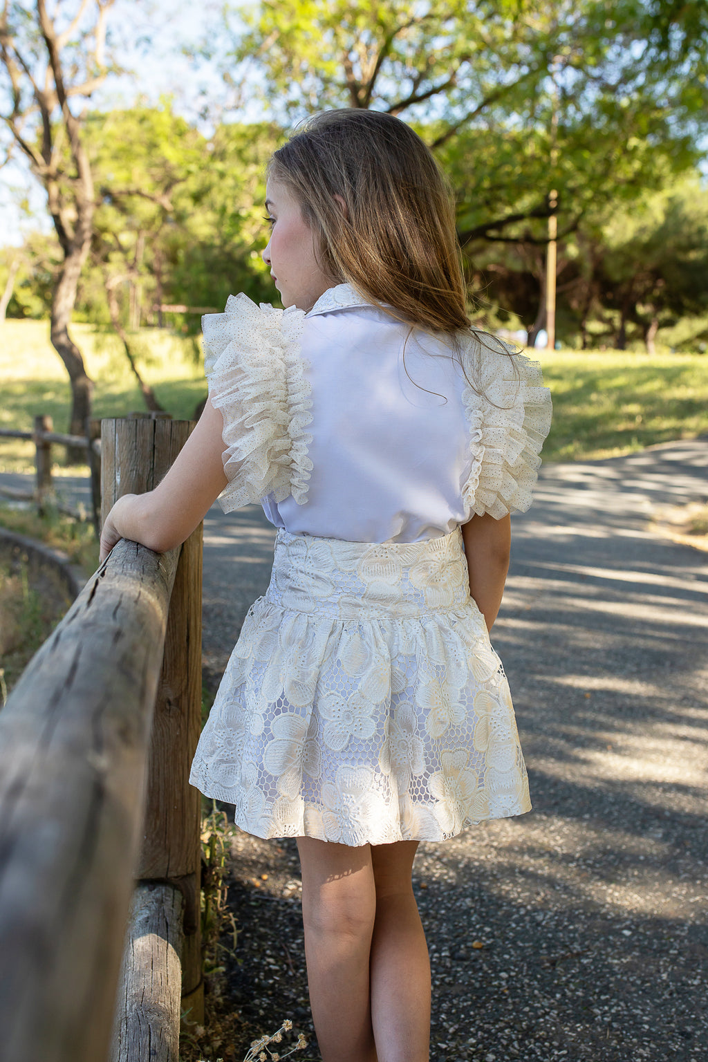 NAXOS Jazmin Girls Gold & White Lace Skirt Set - 7768