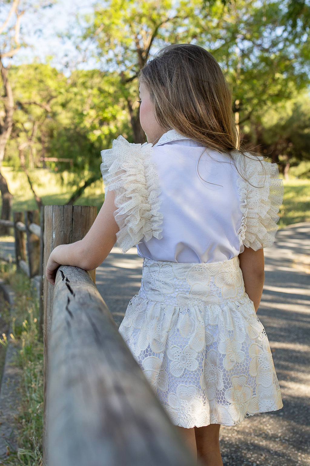 NAXOS Jazmin Girls Gold & White Lace Skirt Set - 7768